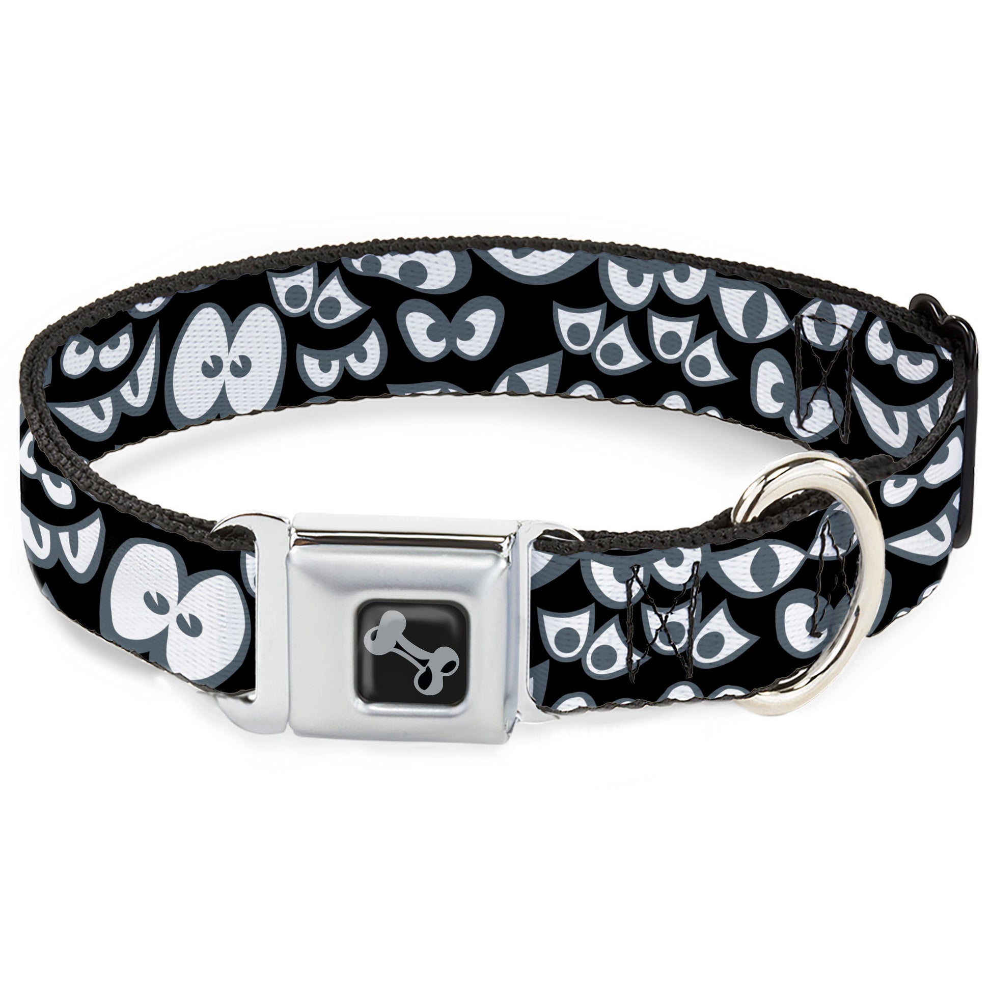 Dog Bone Black/Silver Seatbelt Buckle Collar - Spooky Eyes Scattered Black/Gray/White Seatbelt Buckle Collars Buckle-Down