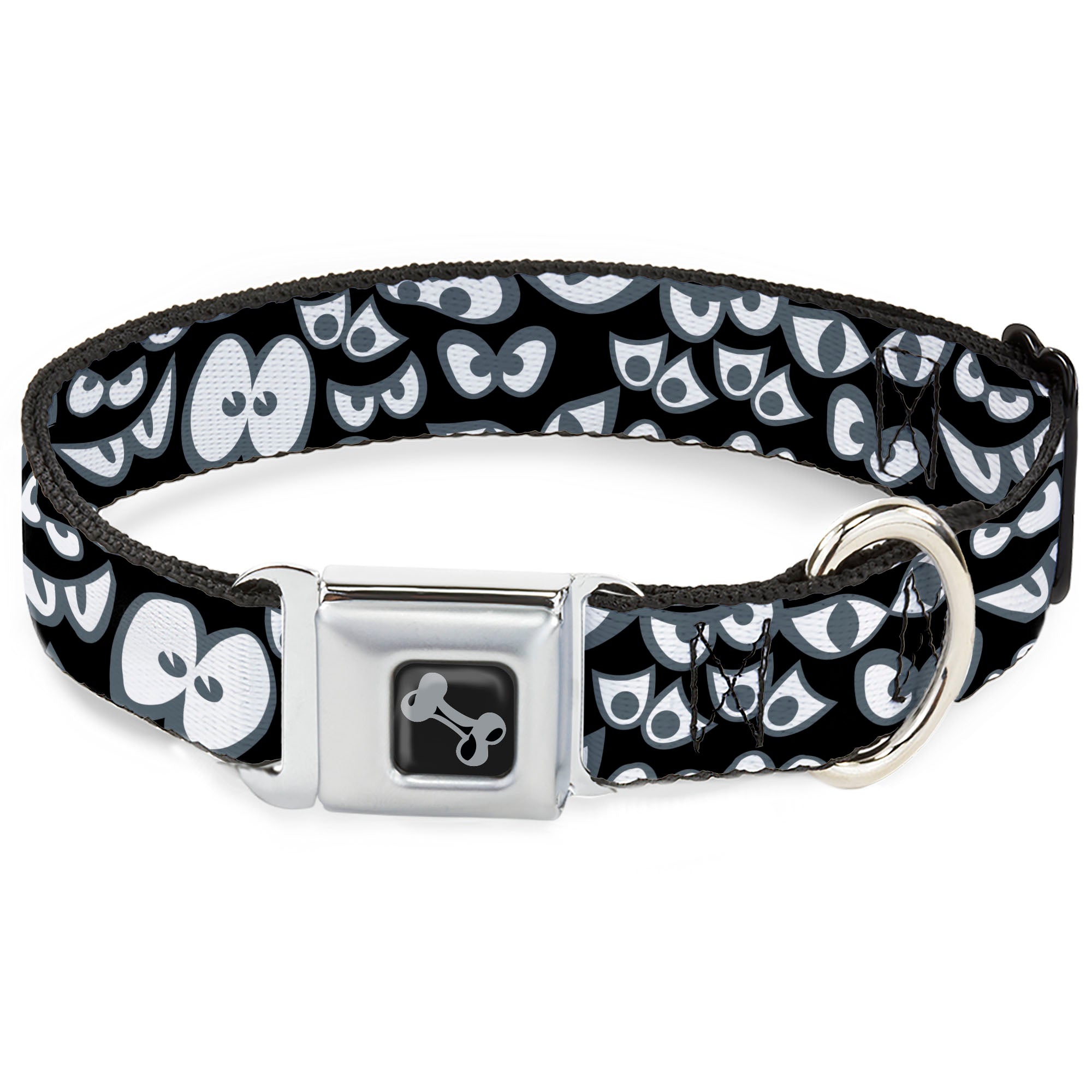 Dog Bone Black/Silver Seatbelt Buckle Collar - Spooky Eyes Scattered Black/Gray/White Seatbelt Buckle Collars Buckle-Down