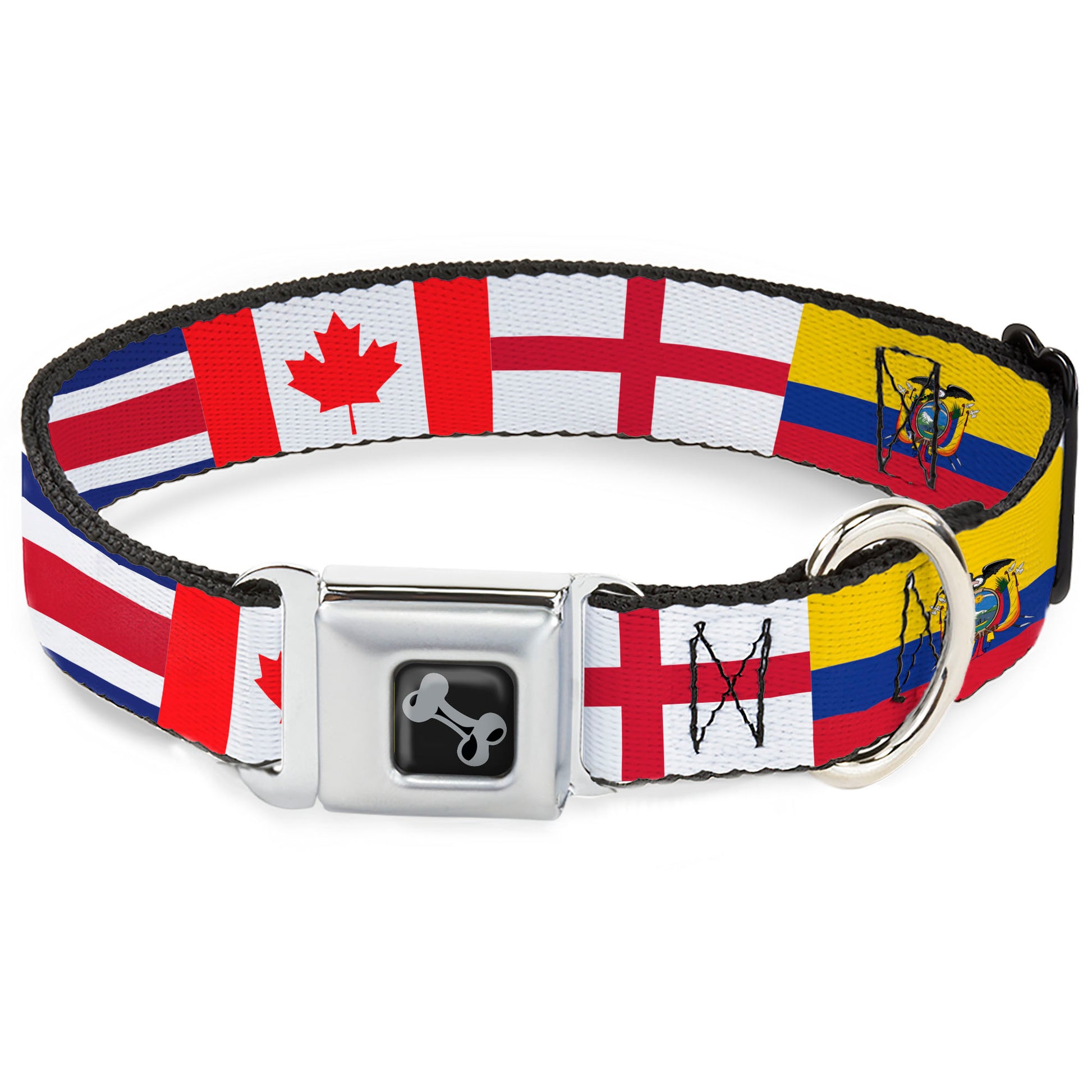 Dog Bone Black/Silver Seatbelt Buckle Collar - Soccer Fan World Cup Team Country Flags Seatbelt Buckle Collars Buckle-Down