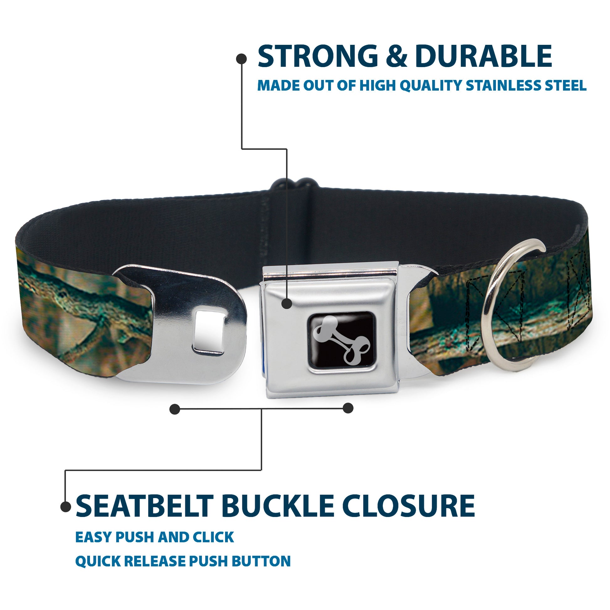Dog Bone Seatbelt Buckle Collar - Mossy Oak Break-Up Infinity Seatbelt Buckle Collars Mossy Oak