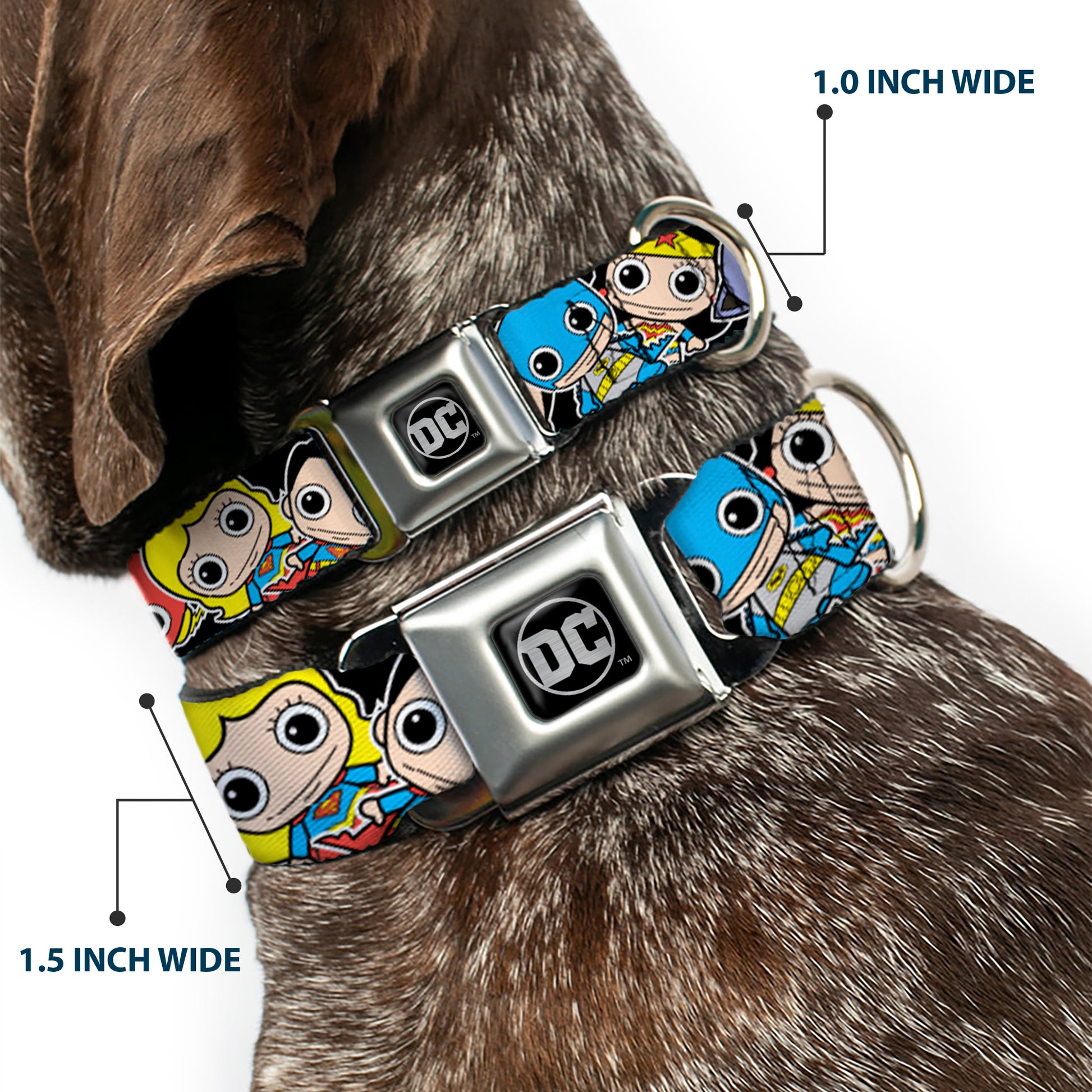 DC Round Logo Black/Silver Seatbelt Buckle Collar - DC Mini Group Stacked Black Seatbelt Buckle Collars DC Comics