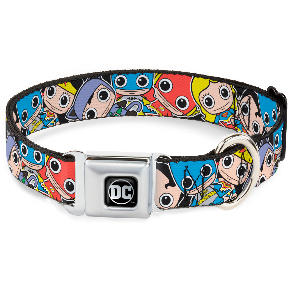 DC Round Logo Black/Silver Seatbelt Buckle Collar - DC Mini Group Stacked Black Seatbelt Buckle Collars DC Comics