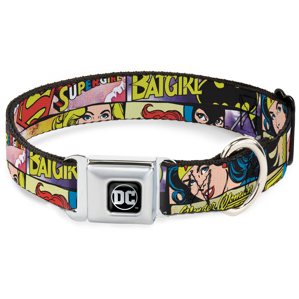DC Round Logo Black/Silver Seatbelt Buckle Collar - Superheroines Wonder Woman/Supergirl/Batgirl Seatbelt Buckle Collars DC Comics