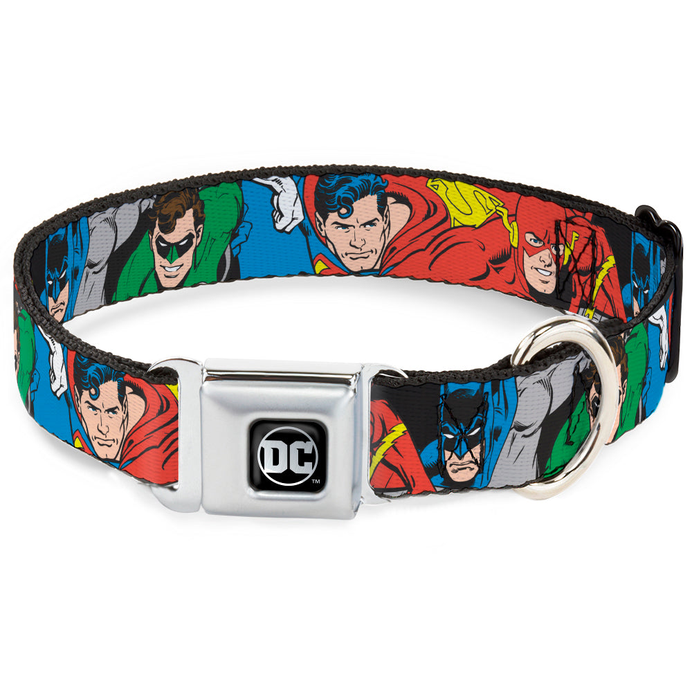 DC Round Logo Black/Silver Seatbelt Buckle Collar - Justice League Superheroes CLOSE-UP New Seatbelt Buckle Collars DC Comics