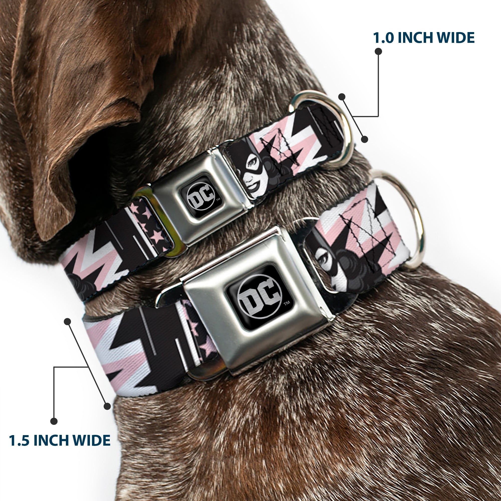 DC Round Logo Black/Silver Seatbelt Buckle Collar - Batgirl/Wonder Woman/Supergirl Retro Panels Black/Pink/White Seatbelt Buckle Collars DC Comics