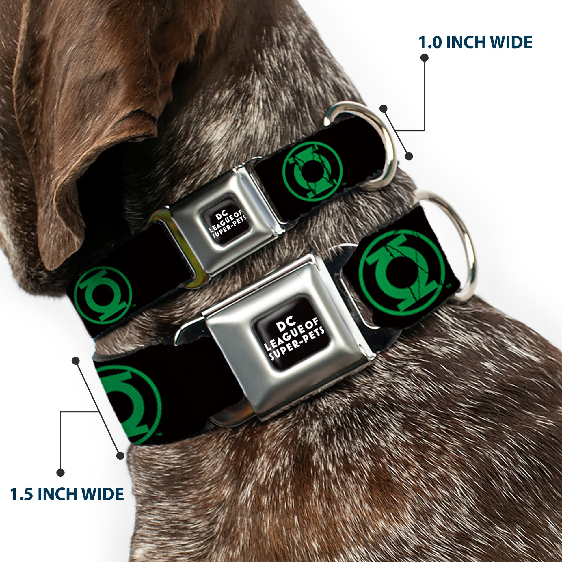 DC LEAGUE OF SUPER-PETS Logo Full Color Black/White Seatbelt Buckle Collar - DC League of Super-Pets Green Lantern Logo Black/Green Seatbelt Buckle Collars DC Comics