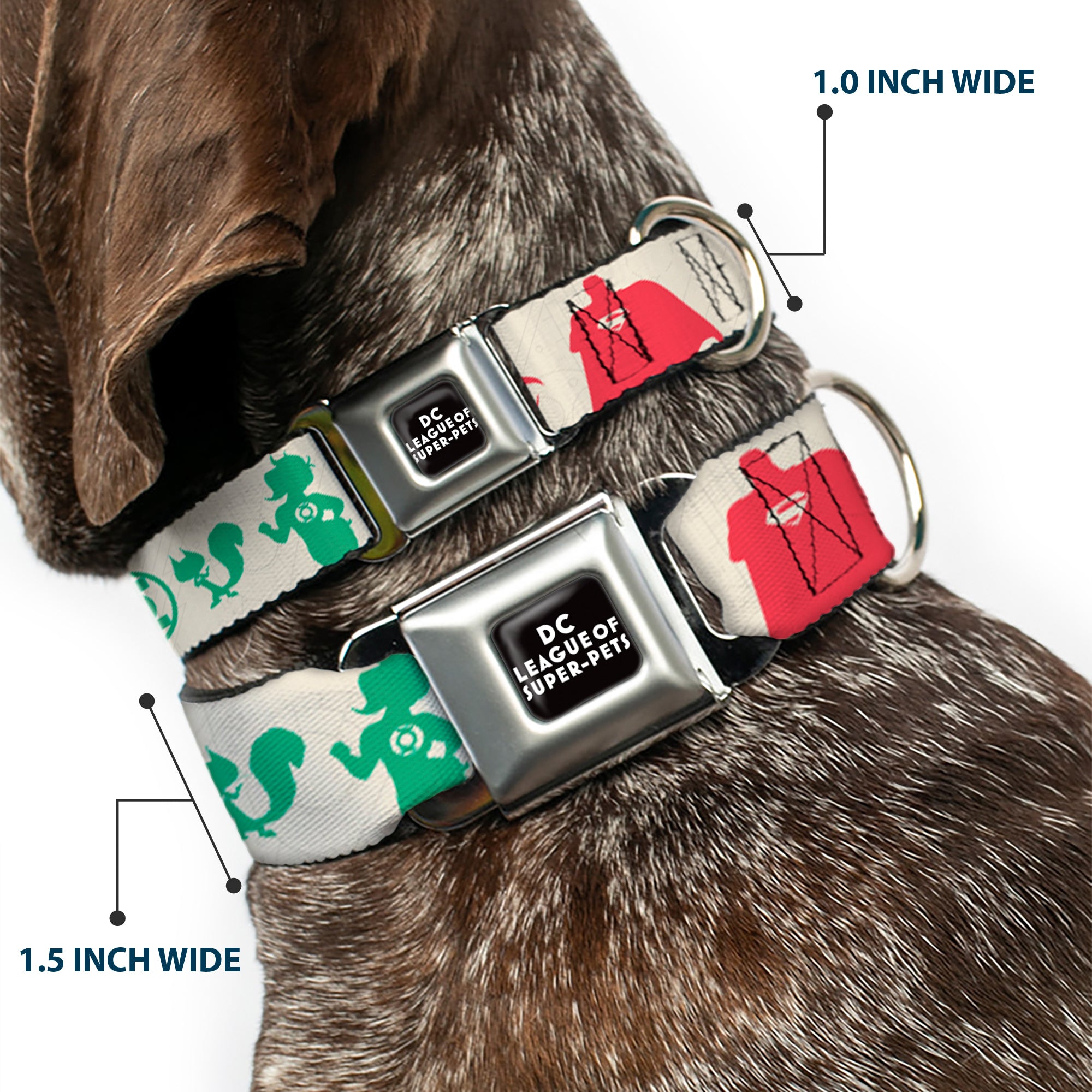 DC LEAGUE OF SUPER-PETS Logo Full Color Black/White Seatbelt Buckle Collar - DC League of Super-Pets Superhero with Pets and Logos Silhouette White/Multi Color Seatbelt Buckle Collars DC Comics