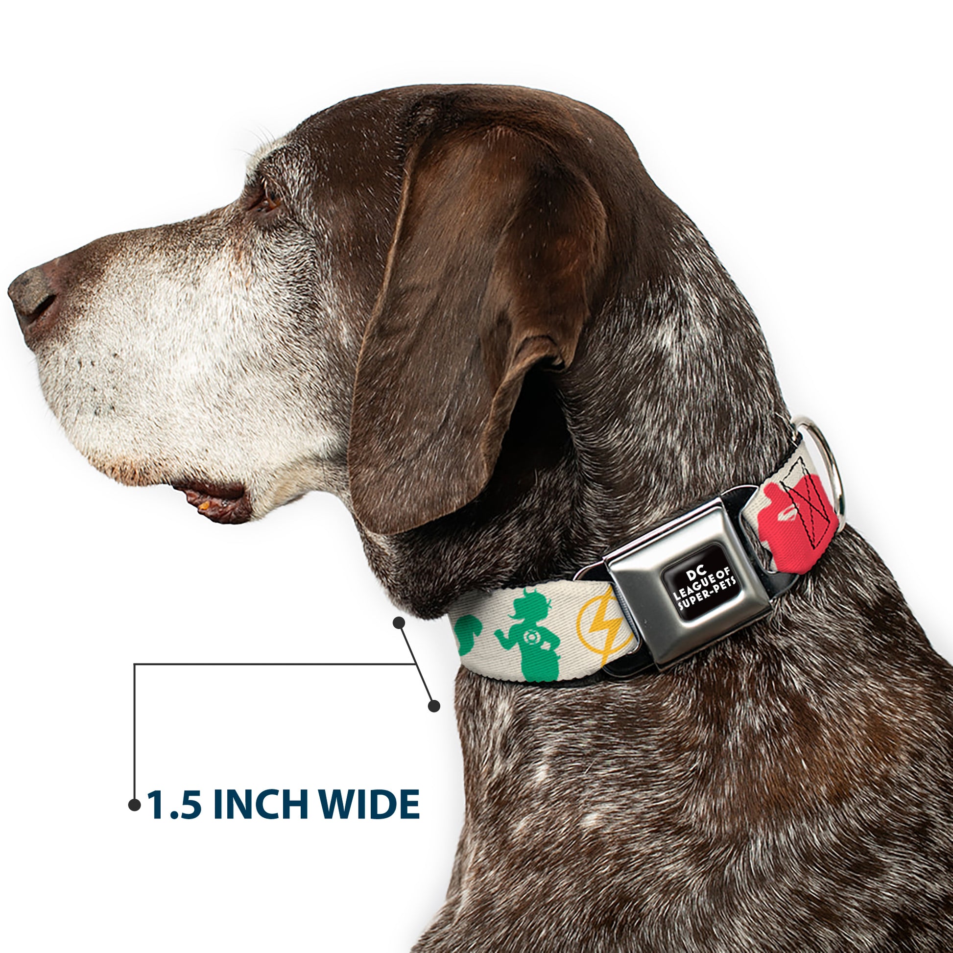 DC LEAGUE OF SUPER-PETS Logo Full Color Black/White Seatbelt Buckle Collar - DC League of Super-Pets Superhero with Pets and Logos Silhouette White/Multi Color Seatbelt Buckle Collars DC Comics
