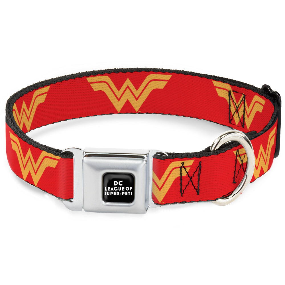 DC LEAGUE OF SUPER-PETS Logo Full Color Black/White Seatbelt Buckle Collar - DC League of Super-Pets Wonder Woman Logo Red/Yellow Seatbelt Buckle Collars DC Comics
