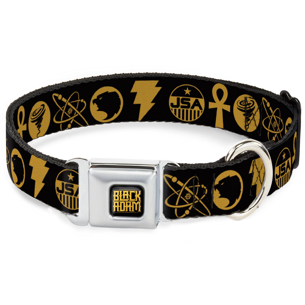BLACK ADAM Title Logo Full Color Black/Yellows Seatbelt Buckle Collar - Black Adam Justice Society Icons Black/Orange Seatbelt Buckle Collars DC Comics