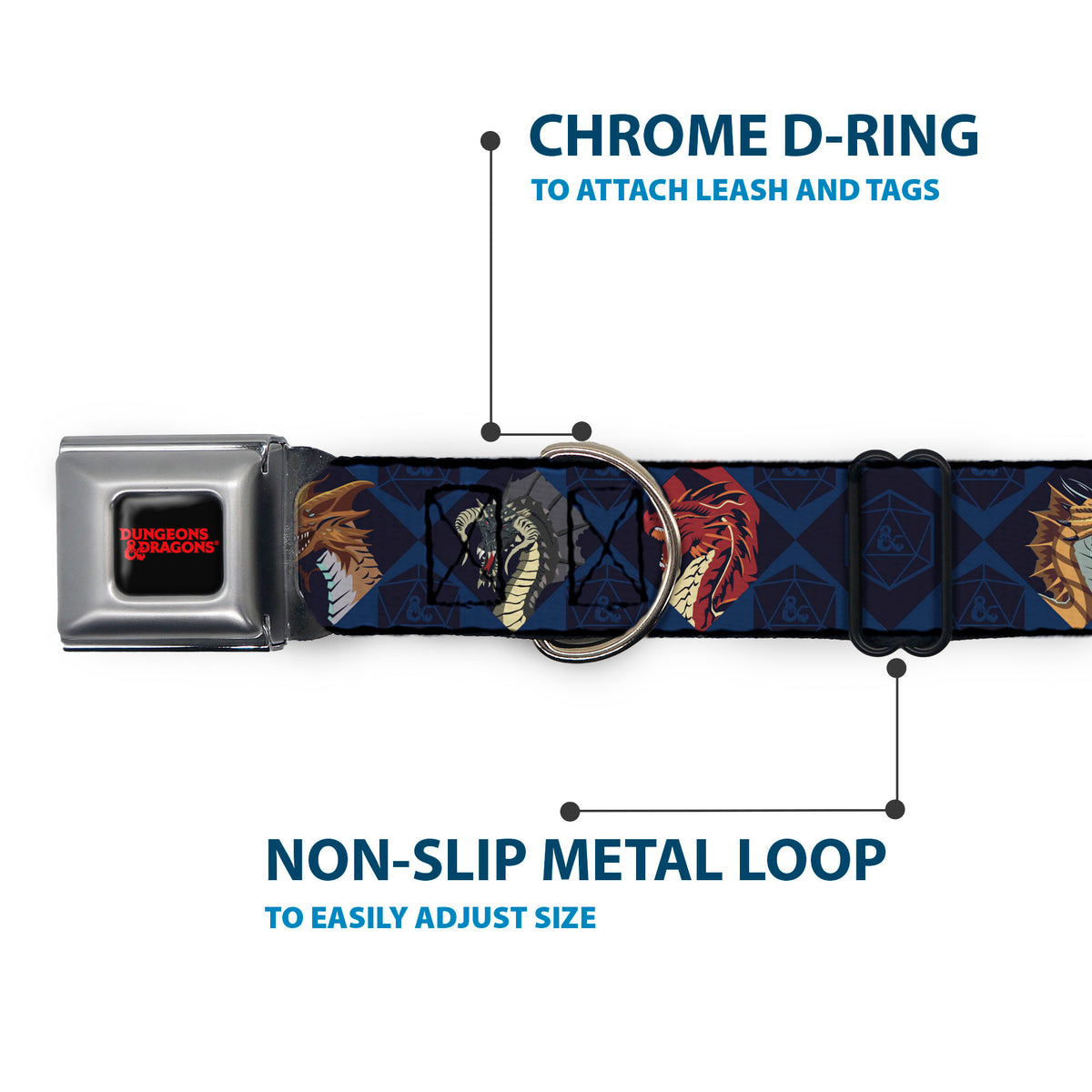 DUNGEONS & DRAGONS Text Logo Full Color Black/Red Seatbelt Buckle Collar - Dungeons & Dragons True Dragon Blocks Blues Dog Collars Seatbelt Buckle Dungeons & Dragons