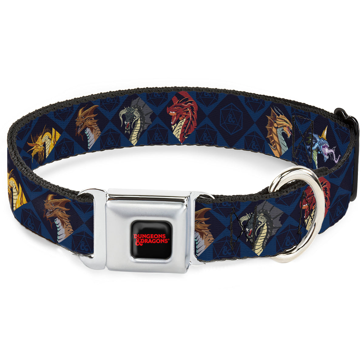 DUNGEONS & DRAGONS Text Logo Full Color Black/Red Seatbelt Buckle Collar - Dungeons & Dragons True Dragon Blocks Blues Dog Collars Seatbelt Buckle Dungeons & Dragons