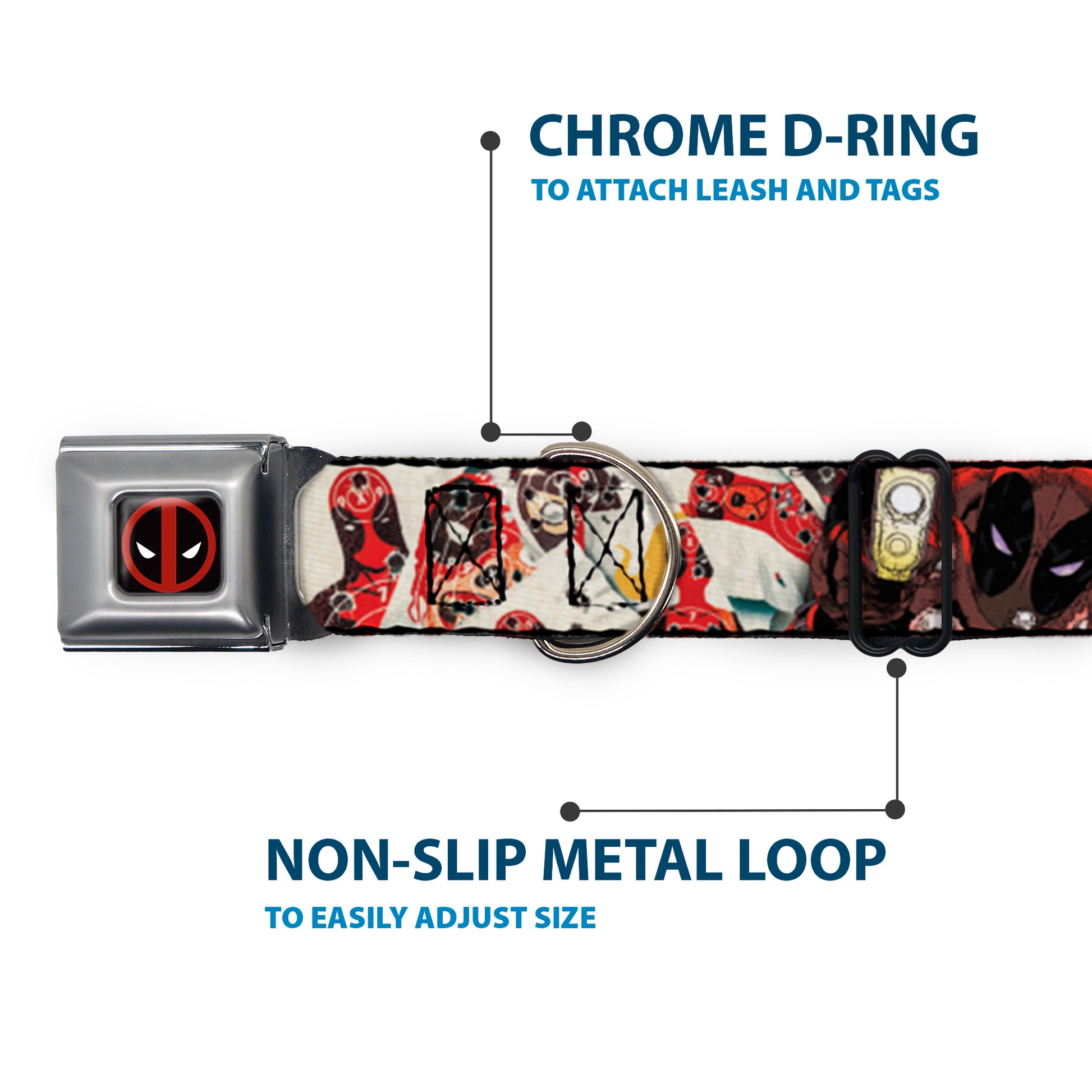 MARVEL DEADPOOL Deadpool Logo Full Color Black Red White Seatbelt Buckle Collar - Deadpool Shooting/Targets Seatbelt Buckle Collars Marvel Comics