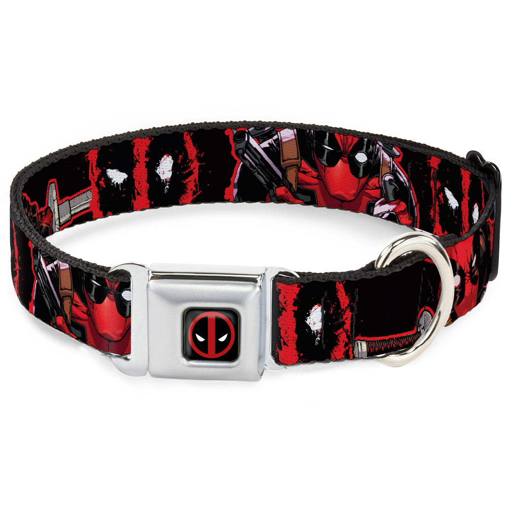 Deadpool Logo Full Color Black/Red/White Seatbelt Buckle Collar - Deadpool 2-Action Poses/Splatter Logo Black/Red/White Seatbelt Buckle Collars Marvel Comics
