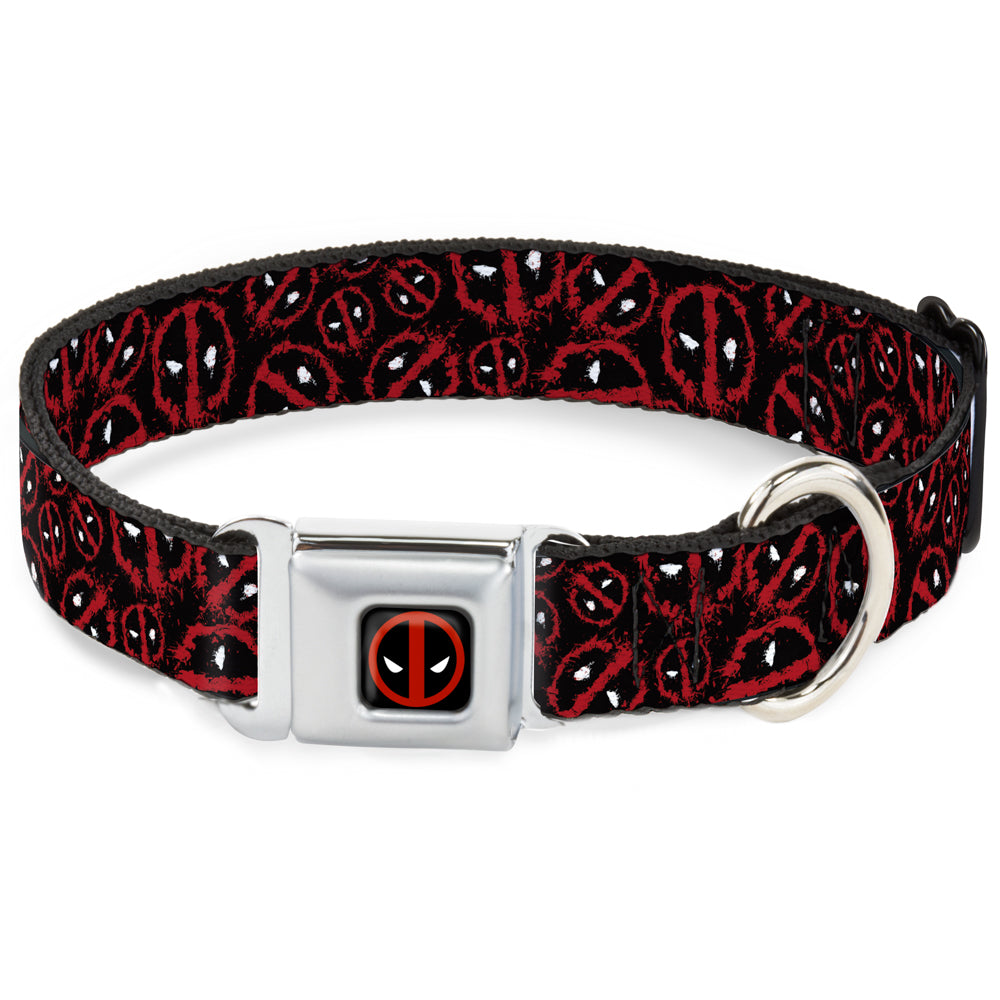 Deadpool Logo Black/Red/White Seatbelt Buckle Collar - Deadpool Splatter Logo Scattered Black/Red/White Seatbelt Buckle Collars Marvel Comics