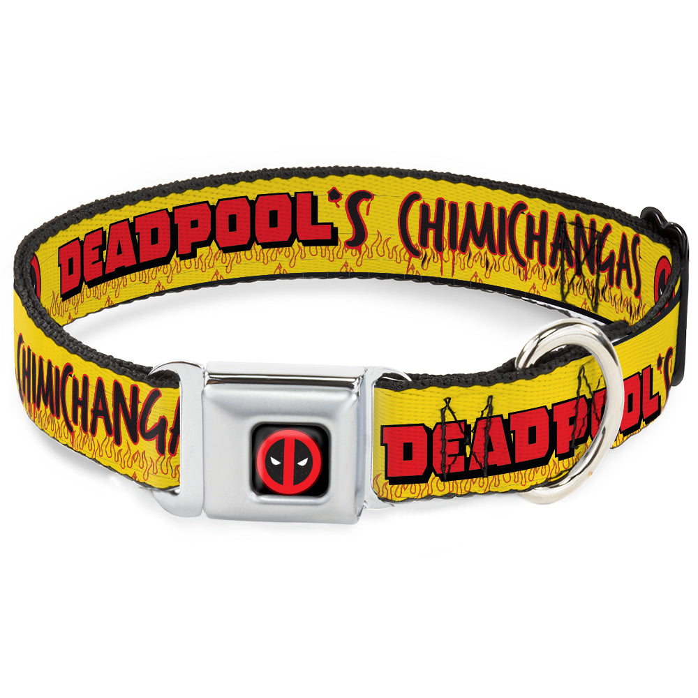 Deadpool Logo CLOSE-UP Full Color Black/Red/White Seatbelt Buckle Collar - DEADPOOL'S CHIMICHANGAS Flames Yellow/Black/Red Seatbelt Buckle Collars Marvel Comics