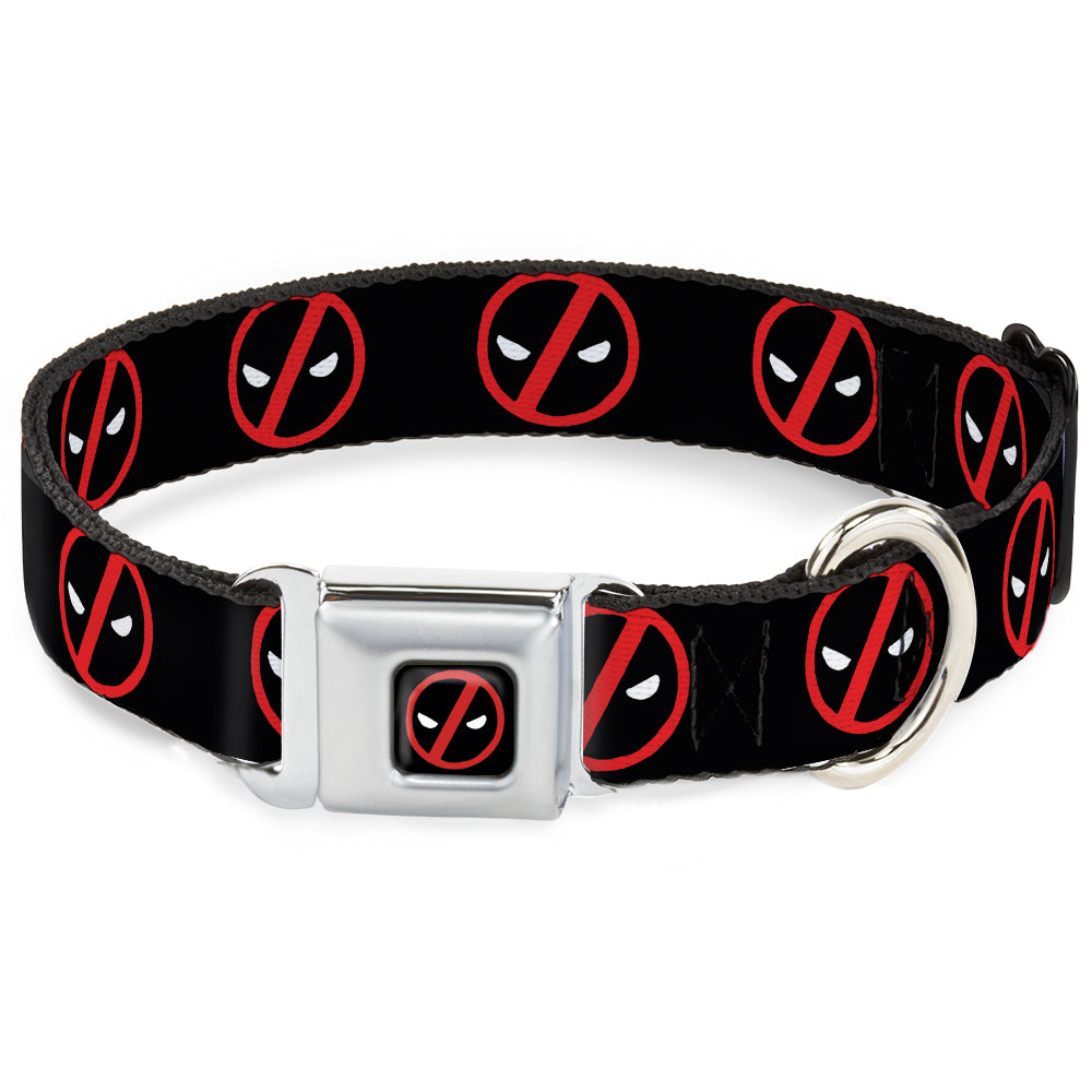 Deadpool Logo CLOSE-UP Black/Red/White Seatbelt Buckle Collar - Deadpool Logo2 Black/Red/White Seatbelt Buckle Collars Marvel Comics