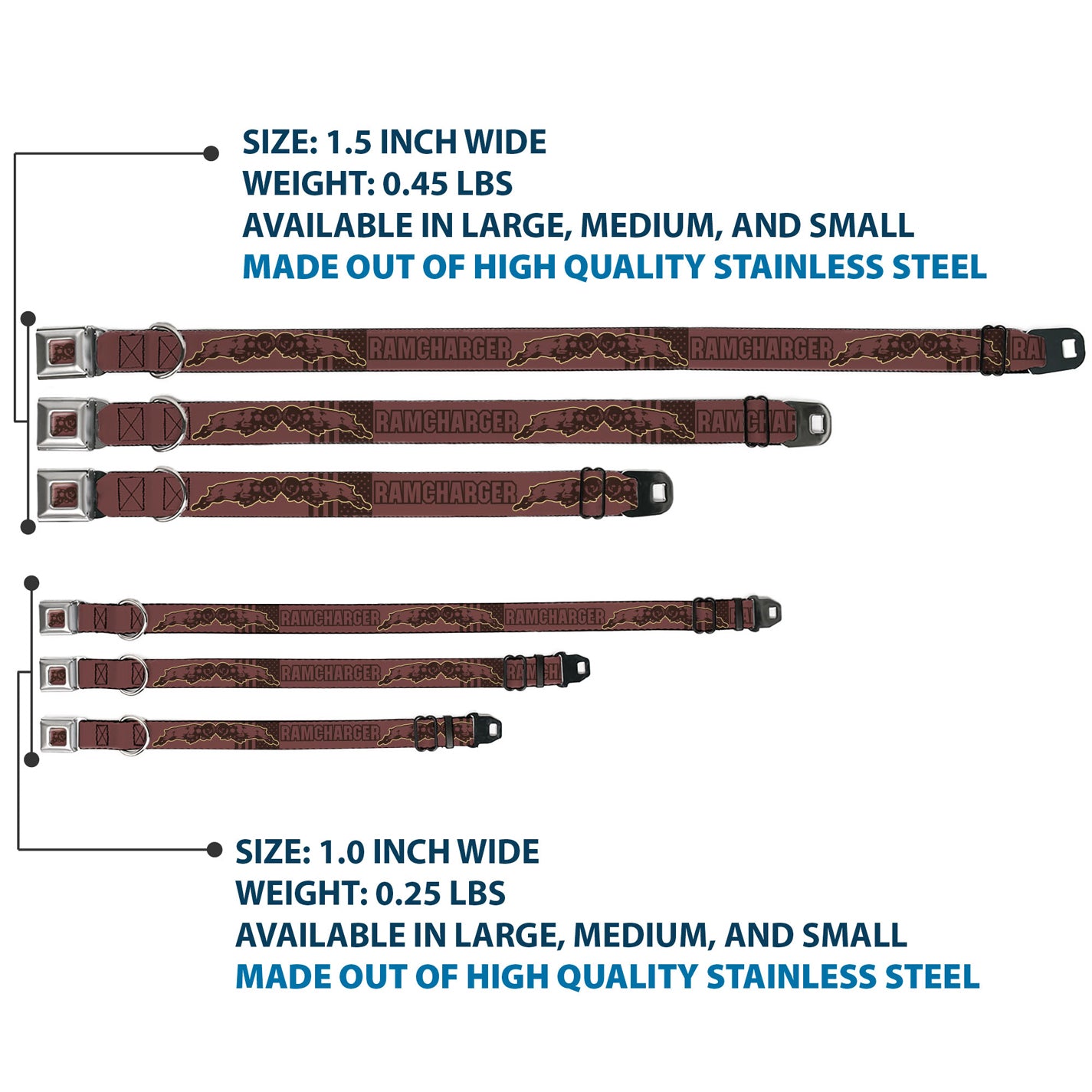 Charging Ram Logo Full Color Browns Seatbelt Buckle Collar - Dodge Americana RAM CHARGER Browns Seatbelt Buckle Collars Ram