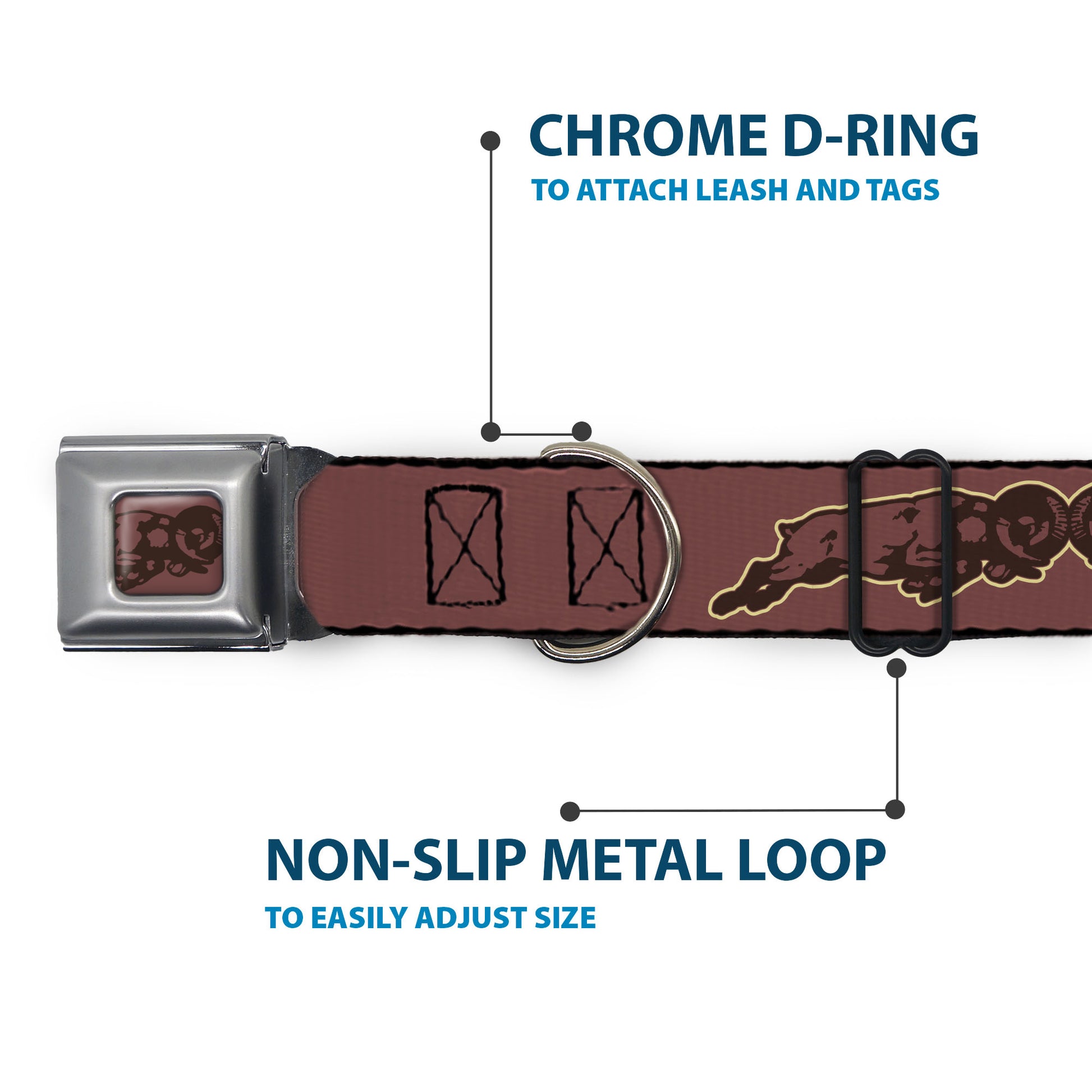 Charging Ram Logo Full Color Browns Seatbelt Buckle Collar - Dodge Americana RAM CHARGER Browns Seatbelt Buckle Collars Ram