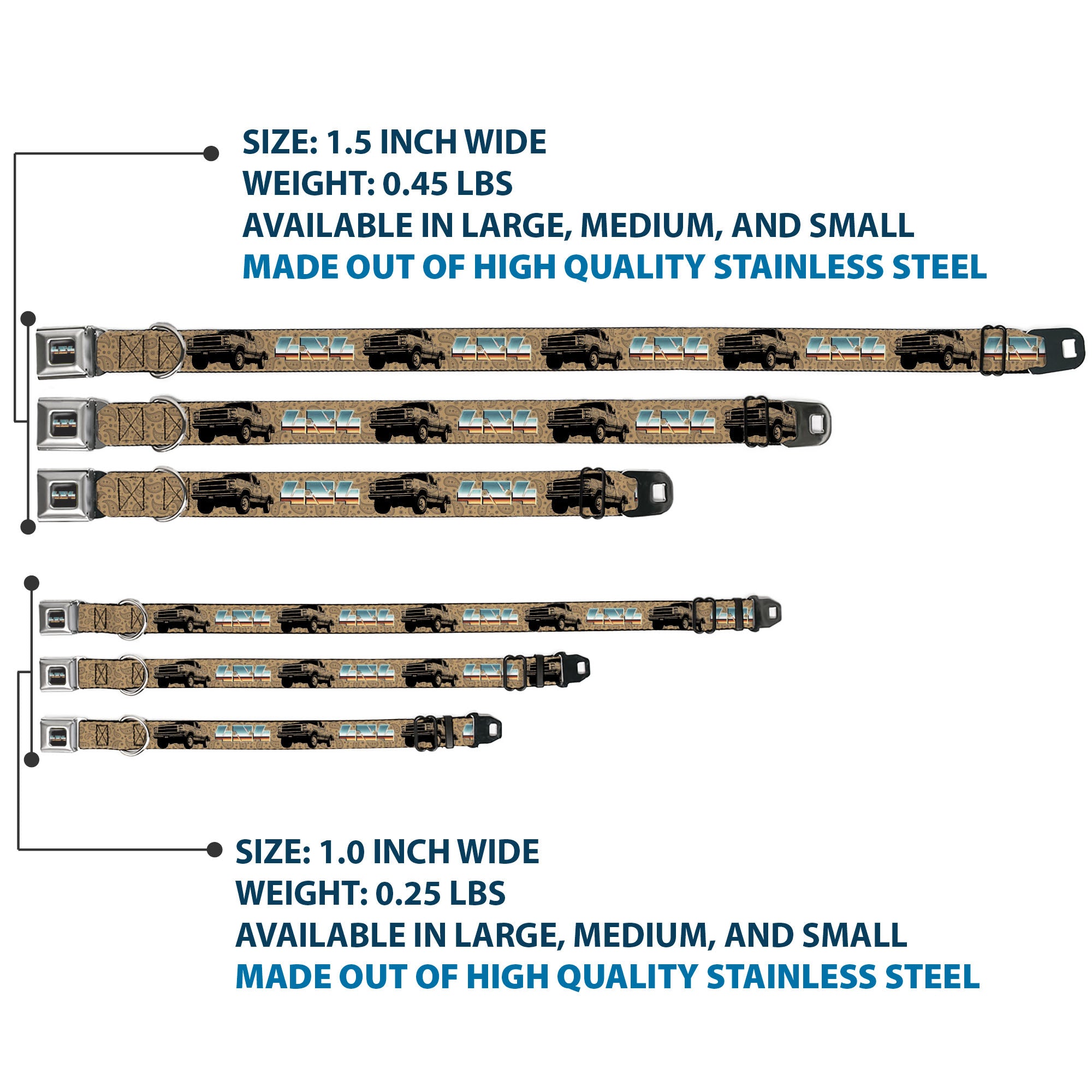 Dodge 4x4 Text Logo Full Color Black Seatbelt Buckle Collar - Dodge Power Wagon Truck 4x4 Paisley Tan/Black Seatbelt Buckle Collars Ram