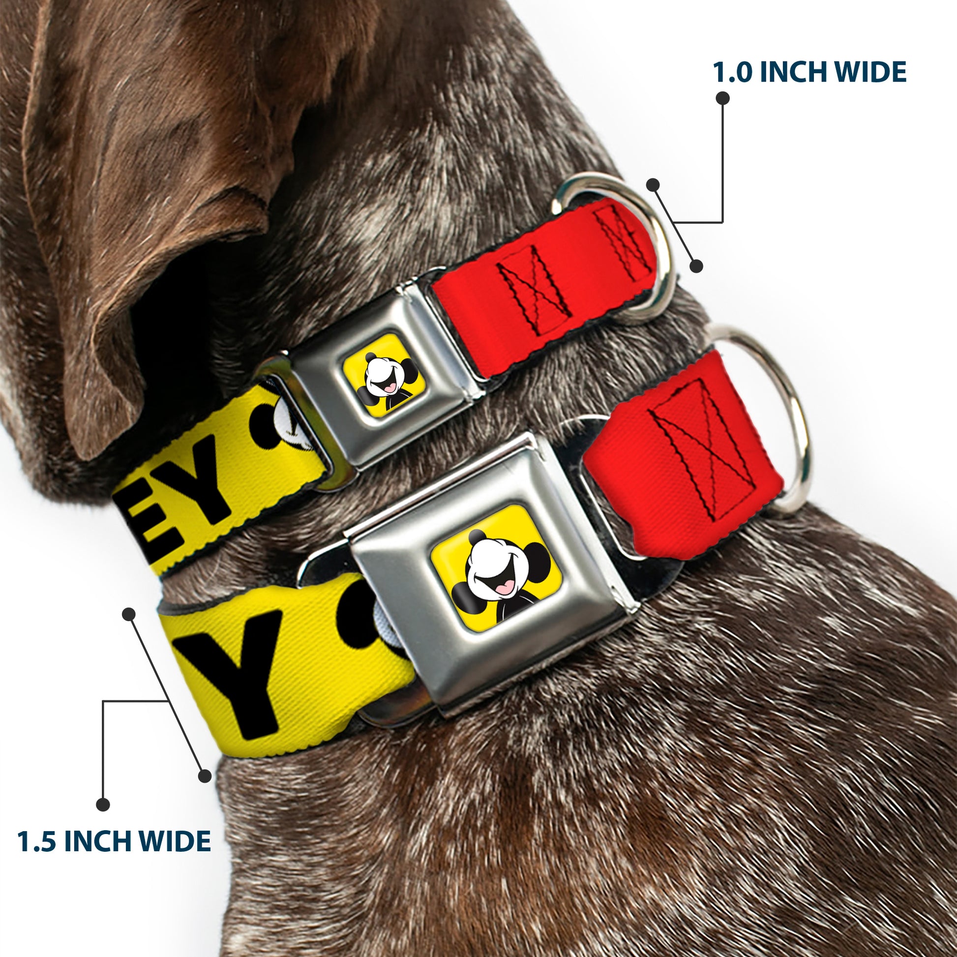Mickey Smiling Up Pose Full Color Yellow/Black/White Seatbelt Buckle Collar - MICKEY Smiling Up Pose Flip/Buttons Yellow/Black/Red Seatbelt Buckle Collars Disney
