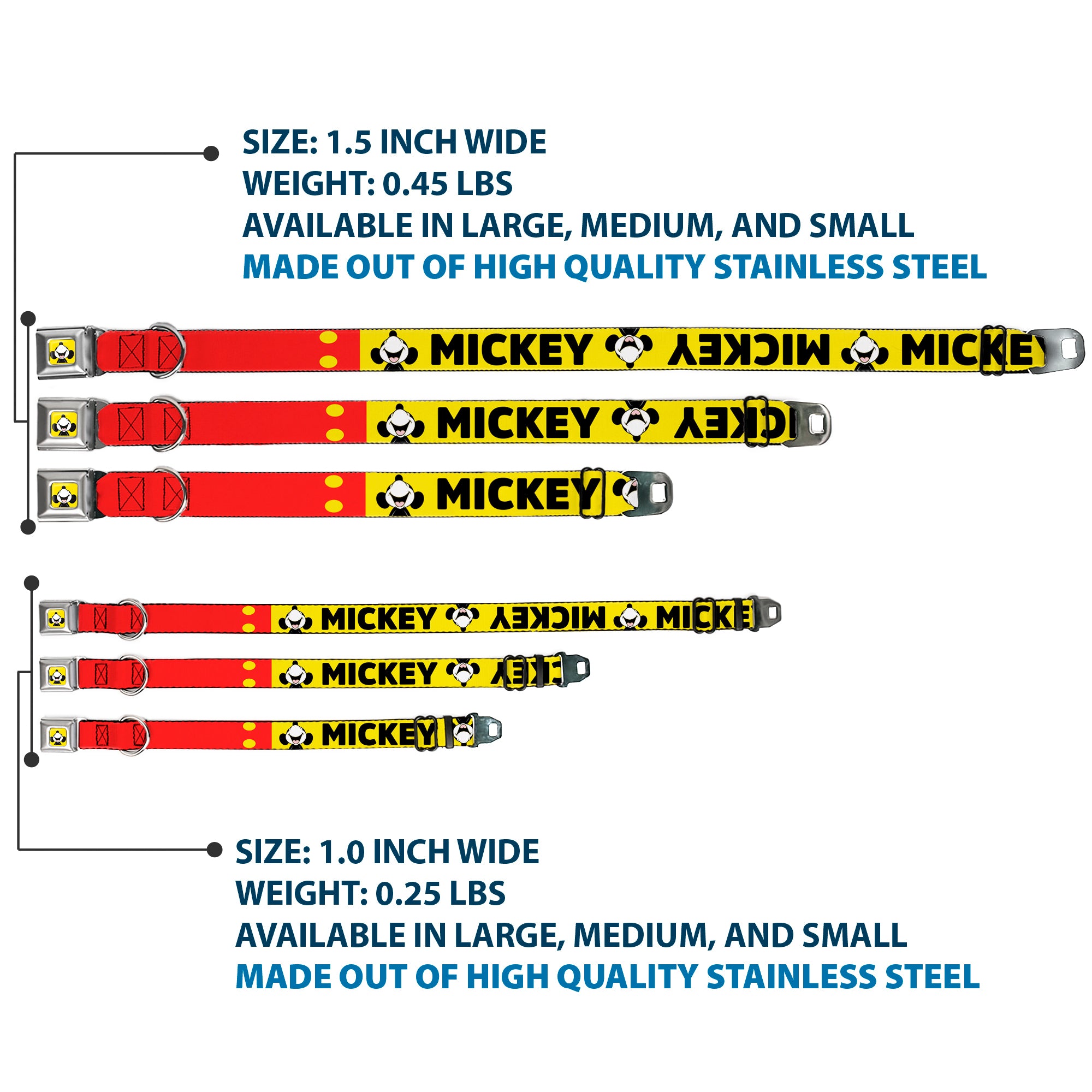 Mickey Smiling Up Pose Full Color Yellow/Black/White Seatbelt Buckle Collar - MICKEY Smiling Up Pose Flip/Buttons Yellow/Black/Red Seatbelt Buckle Collars Disney