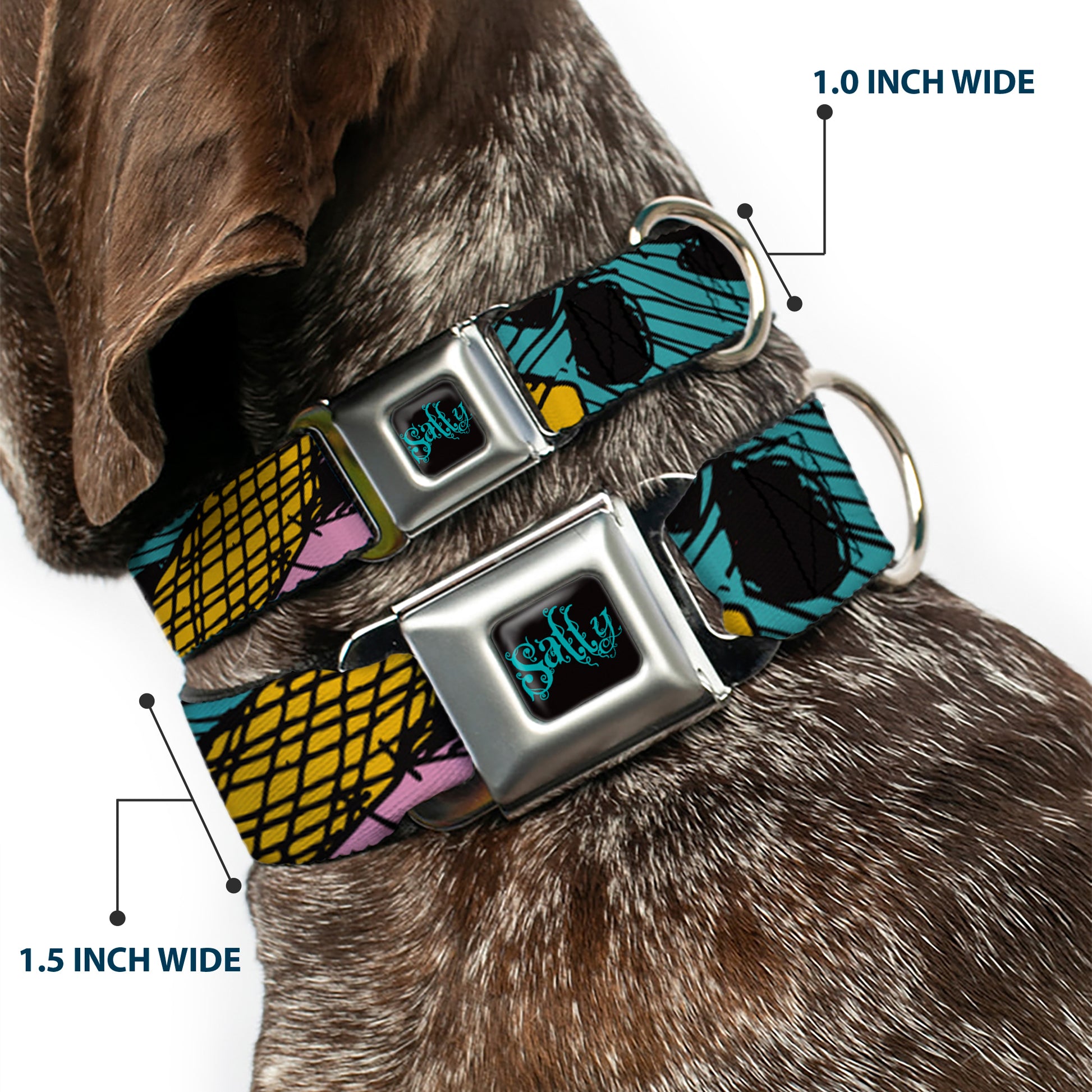 Nightmare Before Christmas SALLY Text Full Color Black/Teal Seatbelt Buckle Collar - Nightmare Before Christmas Sally Dress Patchwork Seatbelt Buckle Collars Disney