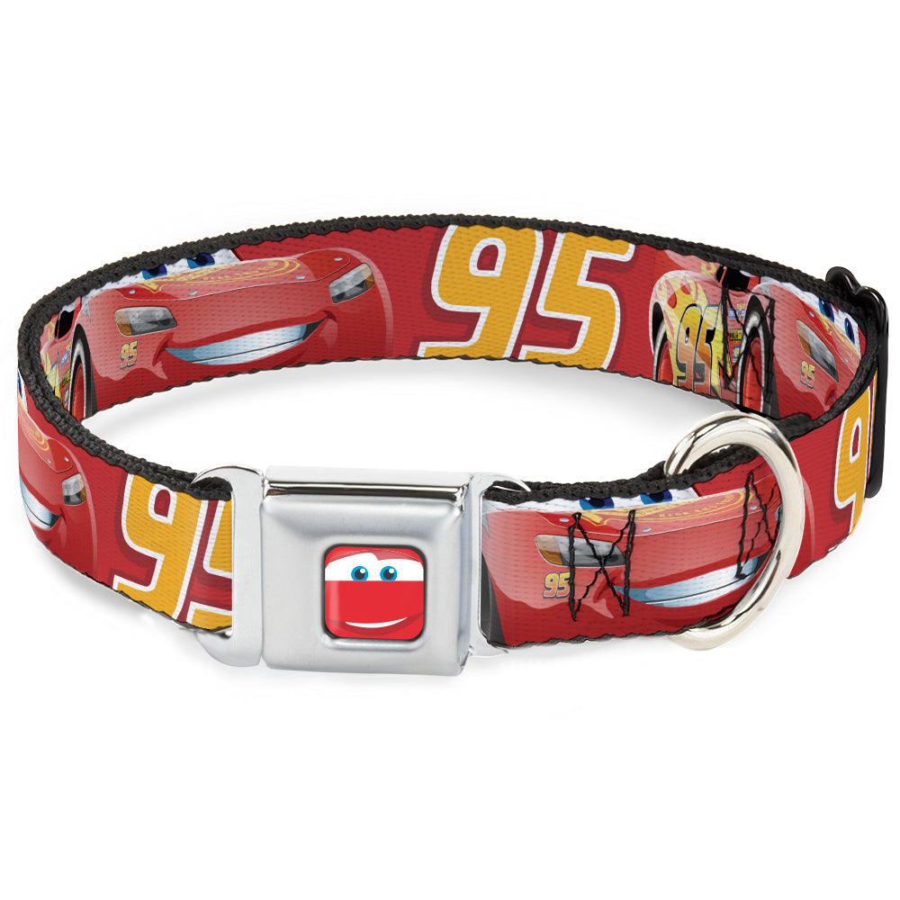 Cars Lightning McQueen Smiley Face CLOSE-UP Full Color Seatbelt Buckle Collar - Cars Lightning McQueen Smiling Pose/95 Reds/White/Orange Seatbelt Buckle Collars Disney