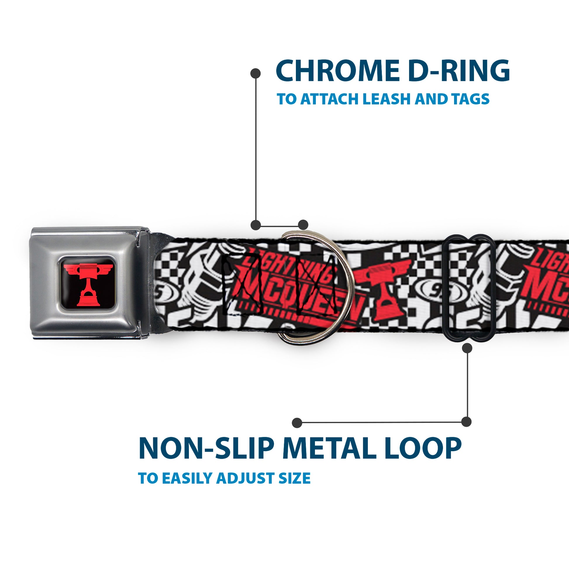 Cars Piston Cup Trophy Full Color Black/Red Seatbelt Buckle Collar - Cars Lightning McQueen Racing Collage White/Black/Red Seatbelt Buckle Collars Disney