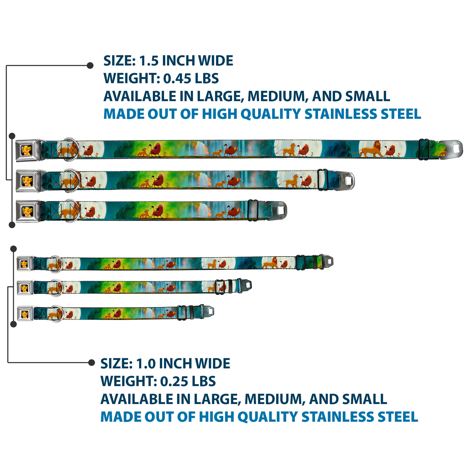 Simba2 CLOSE-UP Full Color Seatbelt Buckle Collar - Lion King Simba, Pumba & Timon Growing Up Seatbelt Buckle Collars Disney