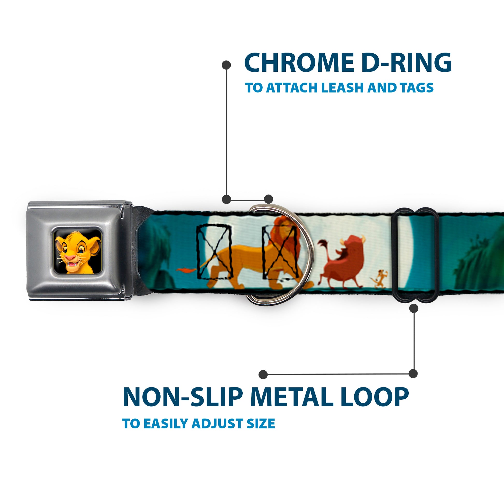Simba2 CLOSE-UP Full Color Seatbelt Buckle Collar - Lion King Simba, Pumba & Timon Growing Up Seatbelt Buckle Collars Disney