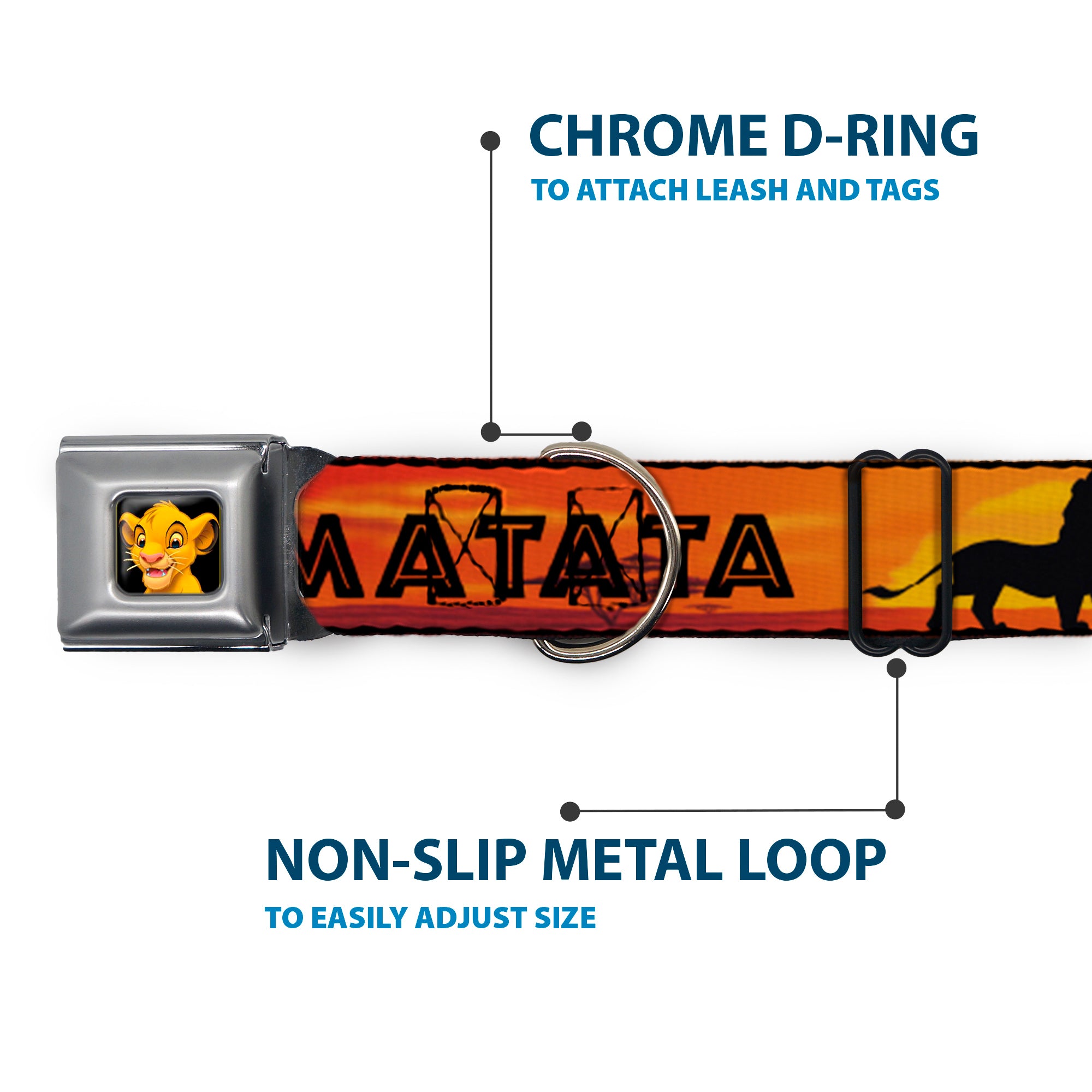 Simba2 CLOSE-UP Full Color Seatbelt Buckle Collar - Lion King HAKUNA MATATA Sunset Oranges/Black Seatbelt Buckle Collars Disney