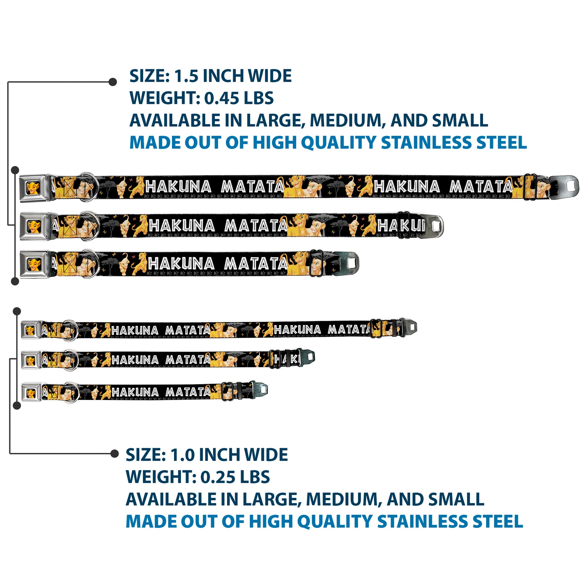 Simba2 CLOSE-UP Full Color Seatbelt Buckle Collar - Lion King Simba & Nala HAKUNA MATATA Seatbelt Buckle Collars Disney