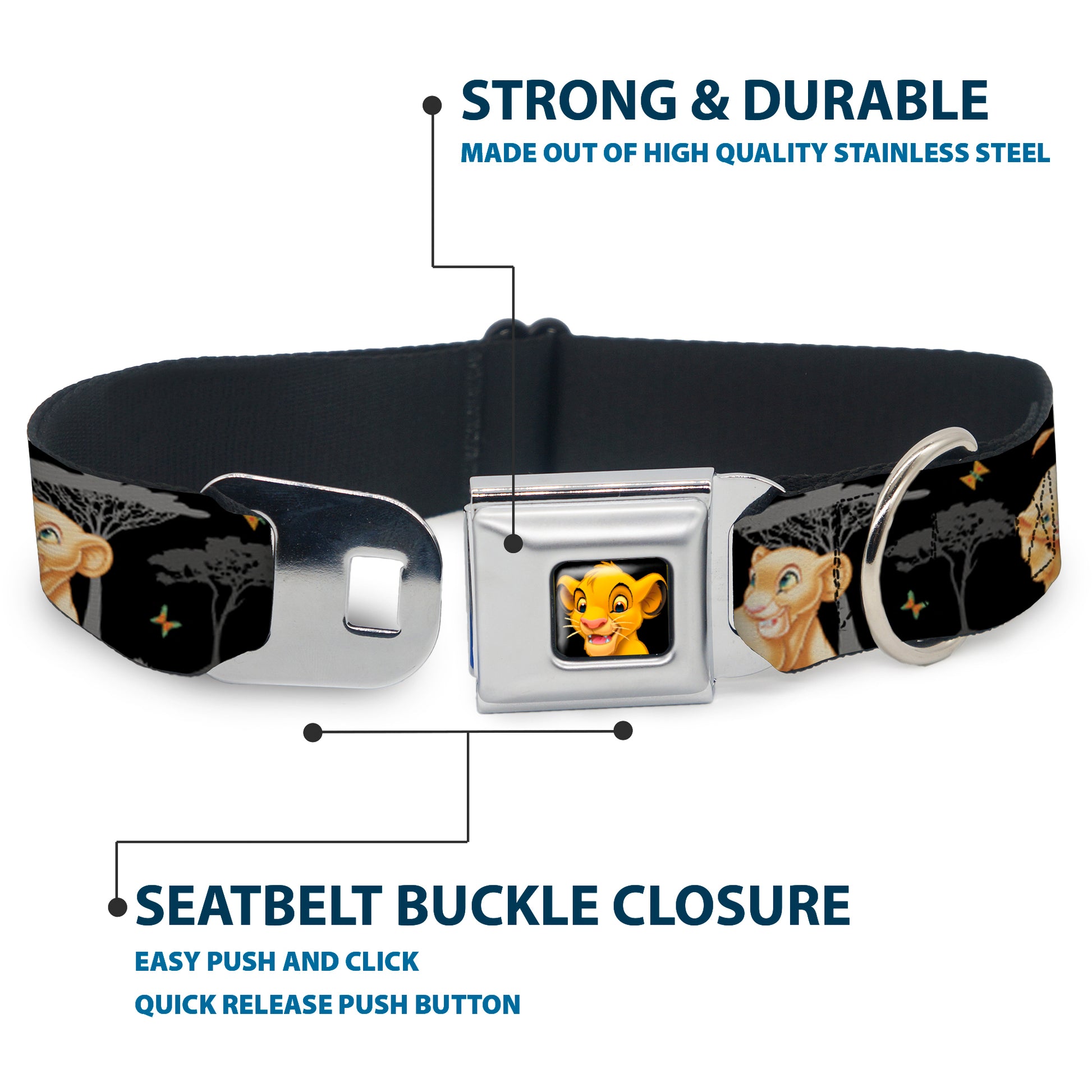 Simba2 CLOSE-UP Full Color Seatbelt Buckle Collar - Lion King Simba & Nala HAKUNA MATATA Seatbelt Buckle Collars Disney