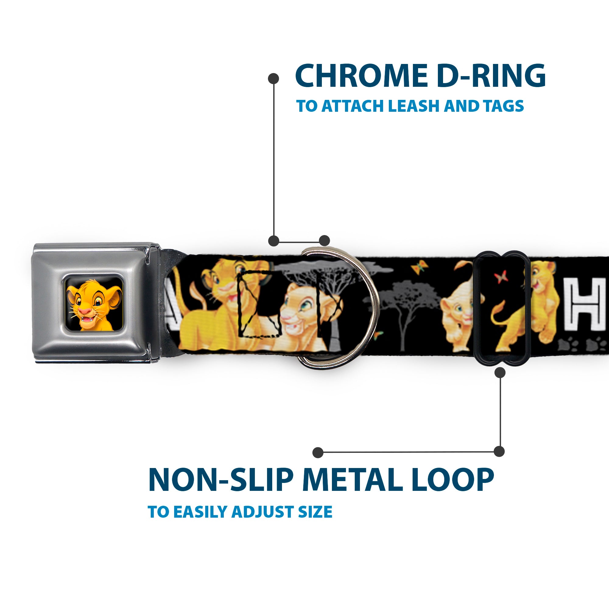 Simba2 CLOSE-UP Full Color Seatbelt Buckle Collar - Lion King Simba & Nala HAKUNA MATATA Seatbelt Buckle Collars Disney