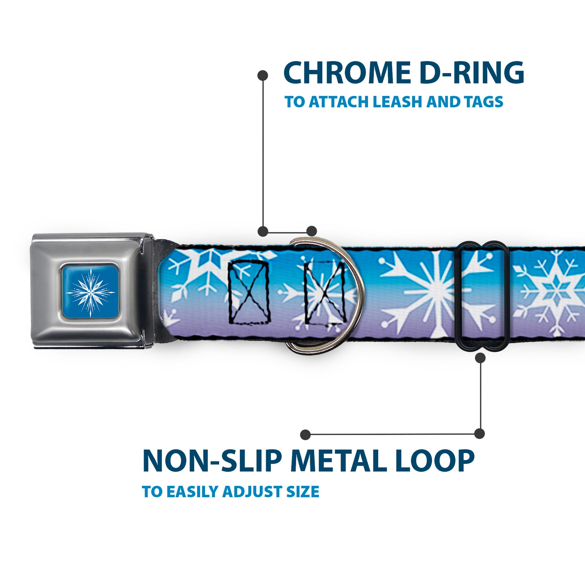 Frozen II Snowflake Full Color Blue/White Seatbelt Buckle Collar - Frozen II Snowflakes Blues/Purples/White Seatbelt Buckle Collars Disney