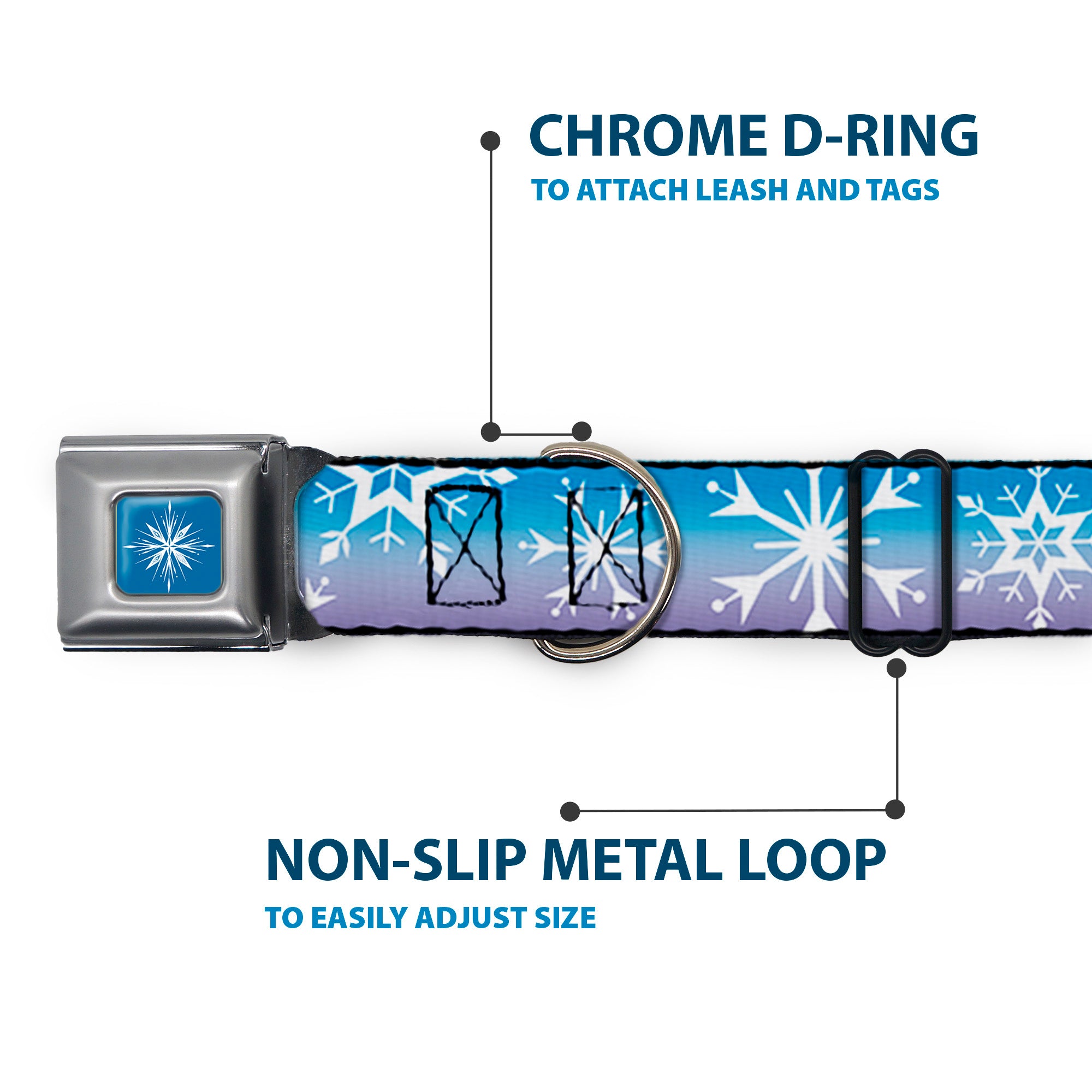 Frozen II Snowflake Full Color Blue/White Seatbelt Buckle Collar - Frozen II Snowflakes Blues/Purples/White Seatbelt Buckle Collars Disney