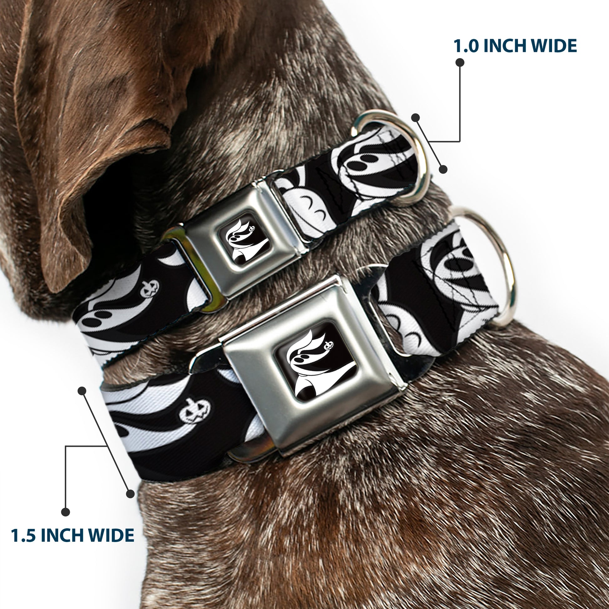 Nightmare Before Christmas Zero Smiling Full Color Black/White Seatbelt Buckle Collar - Nightmare Before Christmas Zero Expressions Black/White Seatbelt Buckle Collars Disney