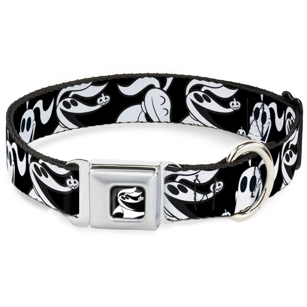 Nightmare Before Christmas Zero Smiling Full Color Black/White Seatbelt Buckle Collar - Nightmare Before Christmas Zero Expressions Black/White Seatbelt Buckle Collars Disney