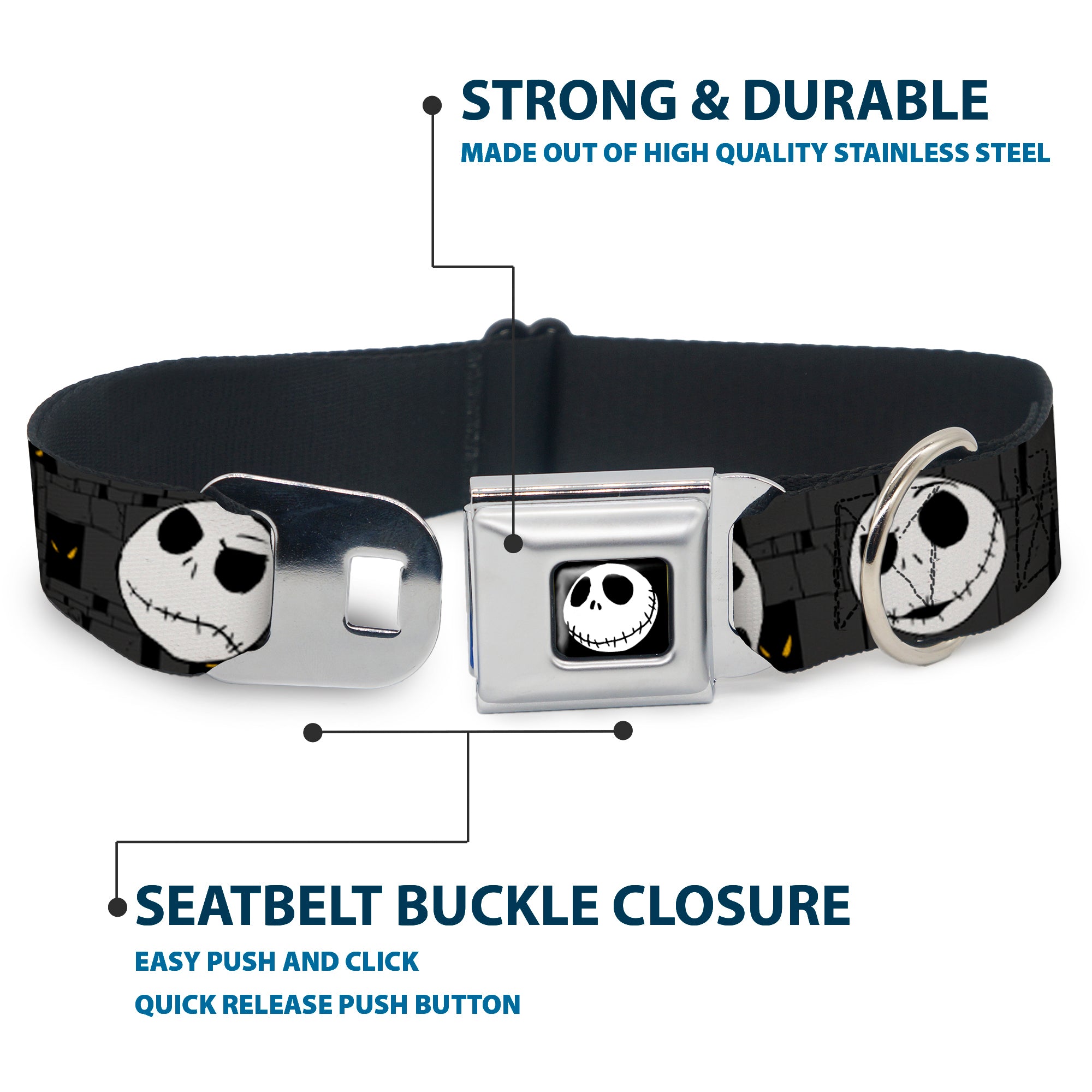 Jack Smile Full Color Seatbelt Buckle Collar - Nightmare Before Christmas Jack Expressions Gray Seatbelt Buckle Collars Disney