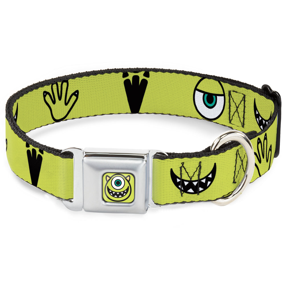 Monsters Inc. Mike Smiling Face Full Color Greens/Black/White Seatbelt Buckle Collar - Monsters Inc. Mike 4-Icons Greens/Black/White Seatbelt Buckle Collars Disney