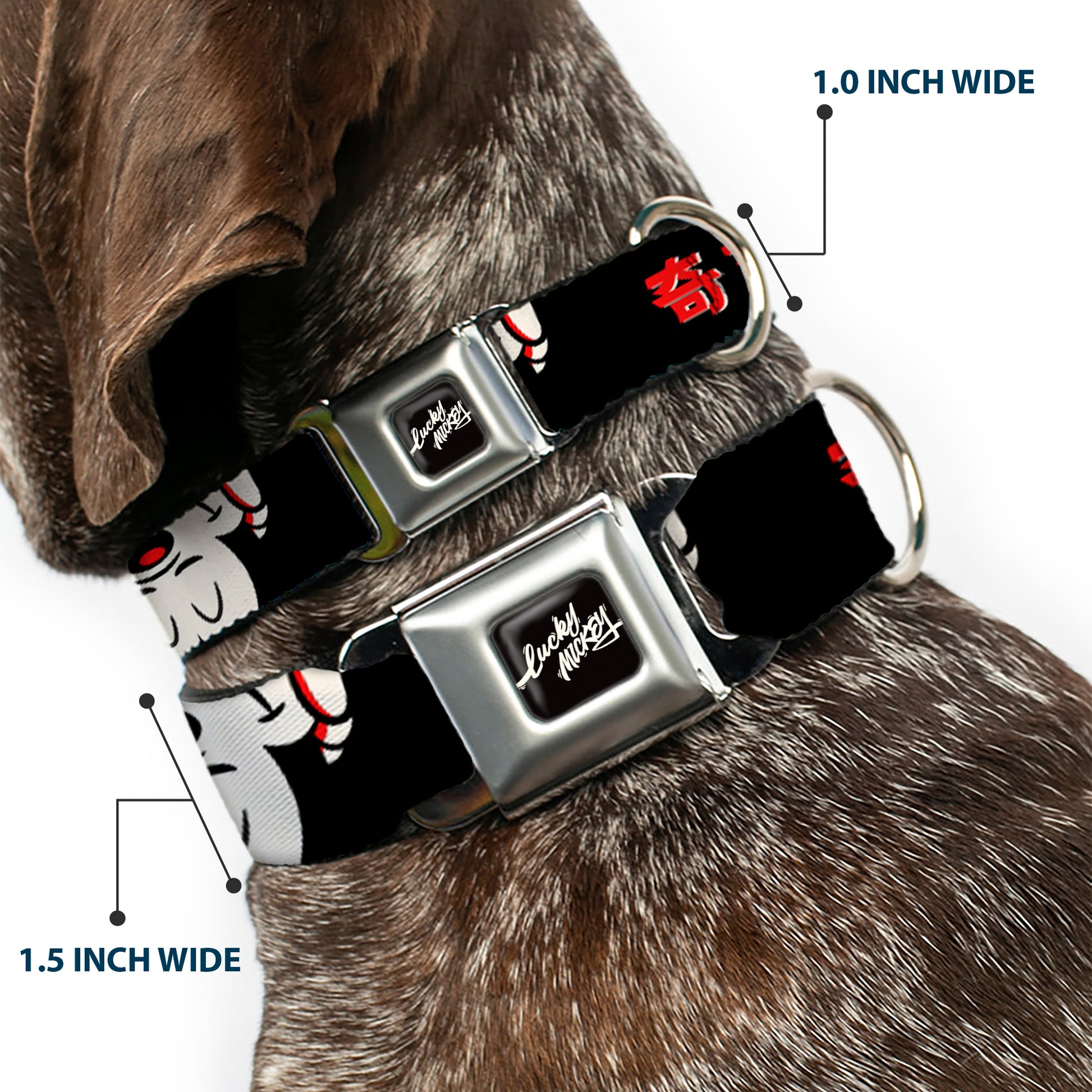 Mickey Mouse LUCKY MICKEY Script Full Color Black/White Seatbelt Buckle Collar - Mickey Mouse Smelling Pose Black/White/Reds Seatbelt Buckle Collars Disney