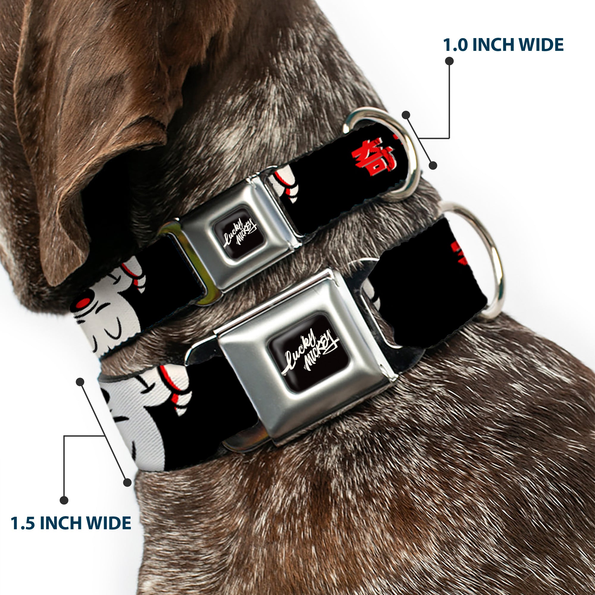 Mickey Mouse LUCKY MICKEY Script Full Color Black/White Seatbelt Buckle Collar - Mickey Mouse Smelling Pose Black/White/Reds Seatbelt Buckle Collars Disney