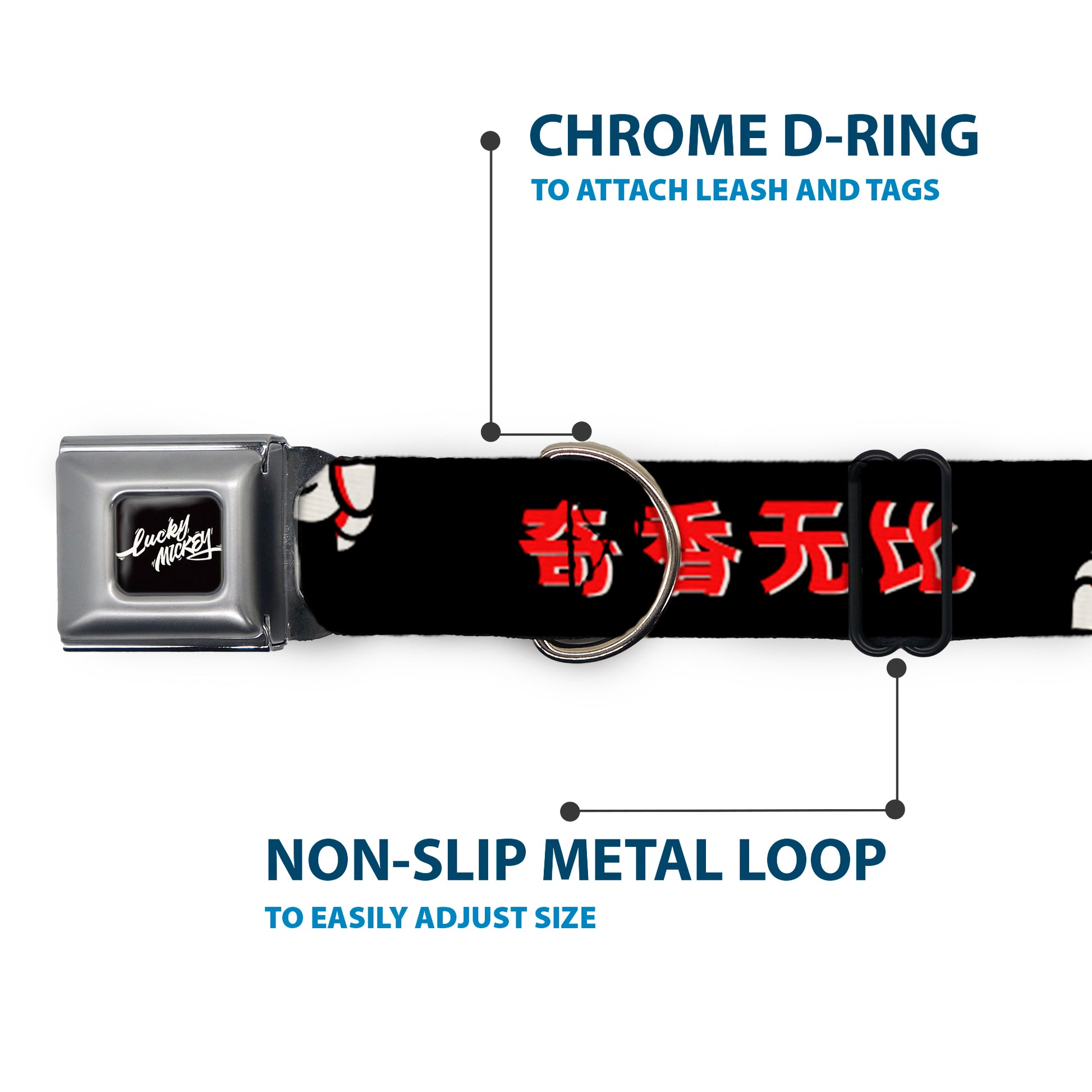 Mickey Mouse LUCKY MICKEY Script Full Color Black/White Seatbelt Buckle Collar - Mickey Mouse Smelling Pose Black/White/Reds Seatbelt Buckle Collars Disney