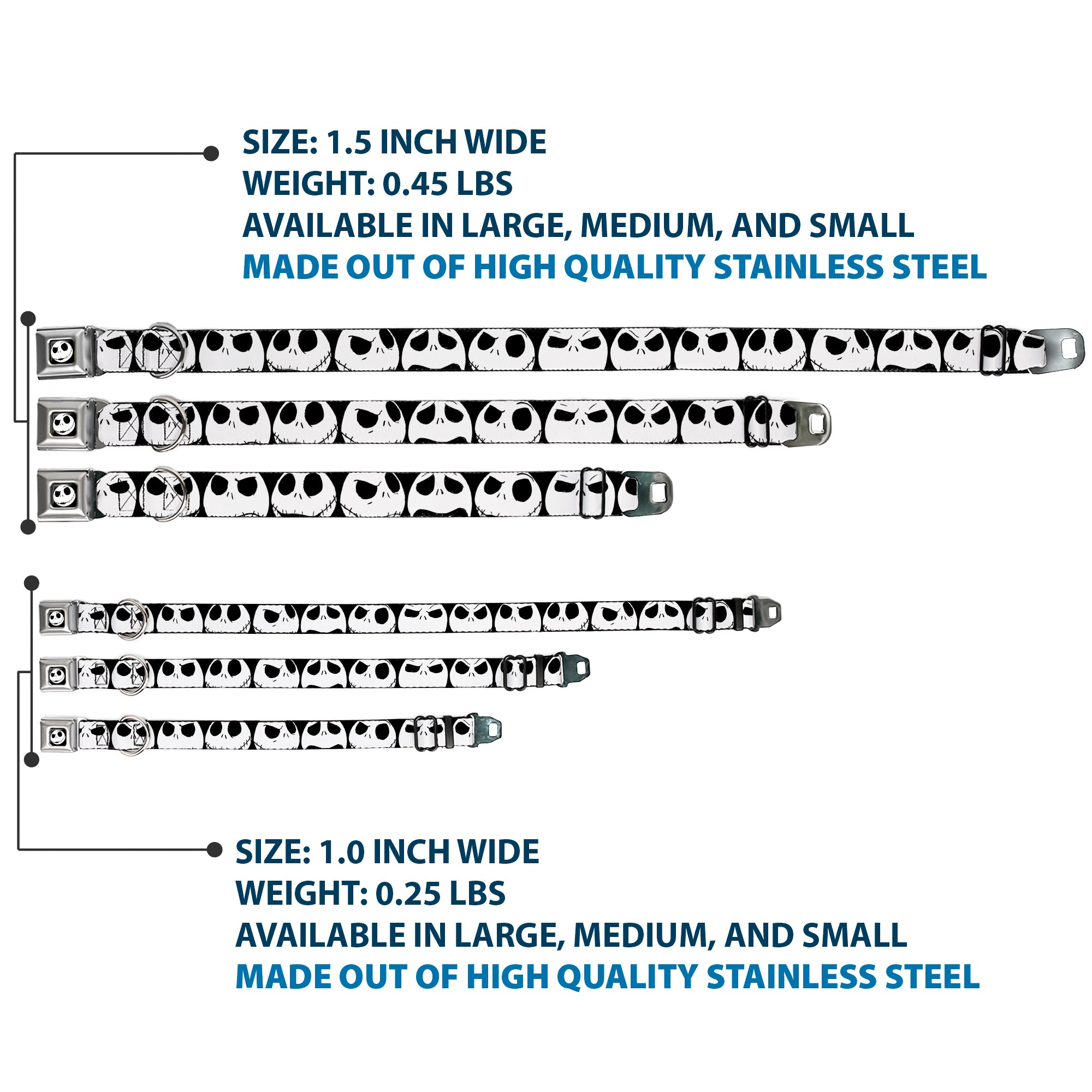 Jack Expression2 Full Color Seatbelt Buckle Collar - Nightmare Before Christmas 7-Jack Expressions CLOSE-UP Black/White Seatbelt Buckle Collars Disney