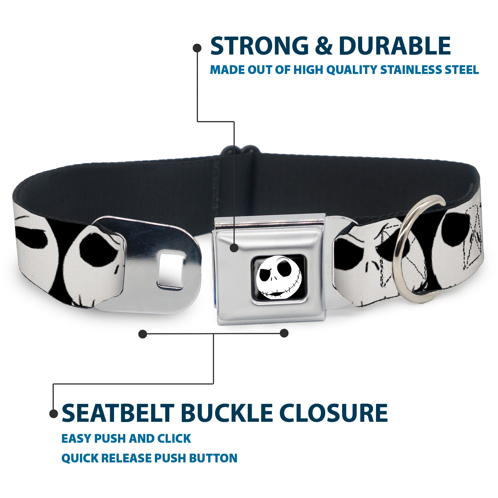 Jack Expression2 Full Color Seatbelt Buckle Collar - Nightmare Before Christmas 7-Jack Expressions CLOSE-UP Black/White Seatbelt Buckle Collars Disney