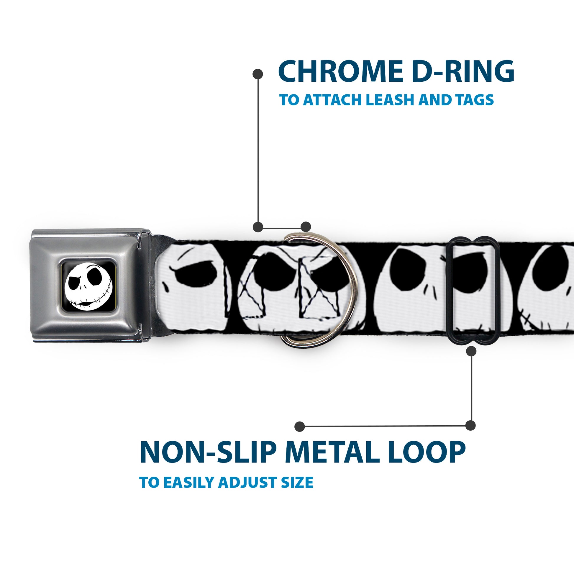 Jack Expression2 Full Color Seatbelt Buckle Collar - Nightmare Before Christmas 7-Jack Expressions CLOSE-UP Black/White Seatbelt Buckle Collars Disney