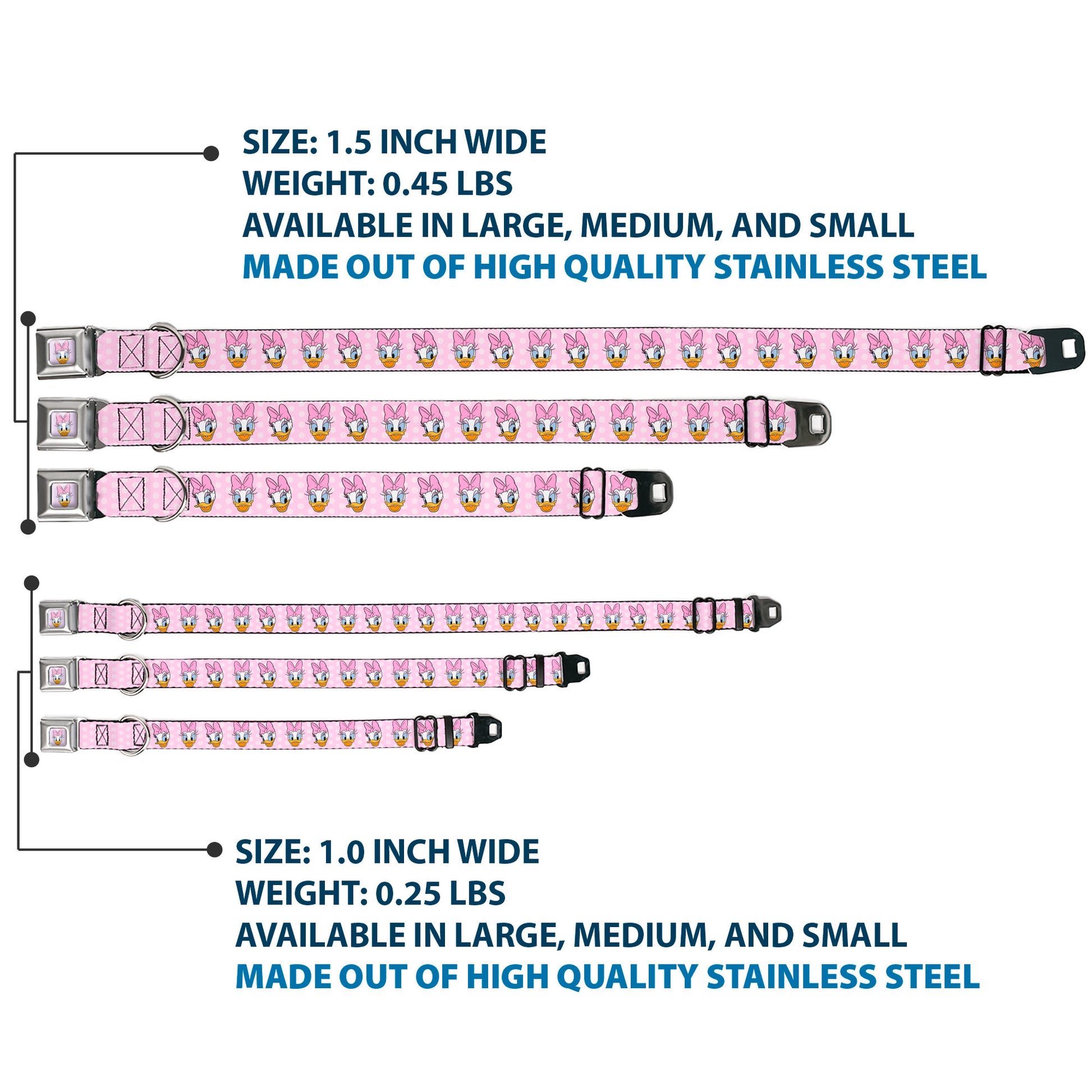 Daisy Duck Smiling Face Full Color Pinks Seatbelt Buckle Collar - Daisy Duck 2-Expressions/Dots Pinks Seatbelt Buckle Collars Disney