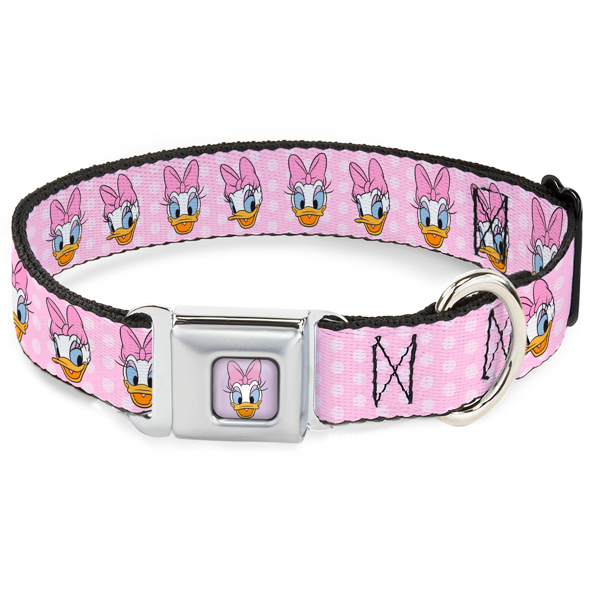 Daisy Duck Smiling Face Full Color Pinks Seatbelt Buckle Collar - Daisy Duck 2-Expressions/Dots Pinks Seatbelt Buckle Collars Disney