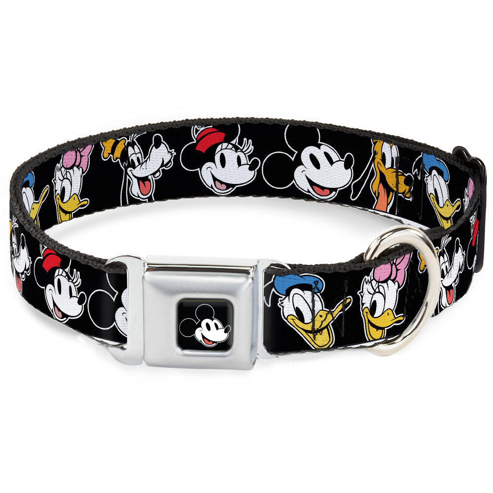 Mickey Mouse Smiling Face Full Color Black Seatbelt Buckle Collar - Disney The Sensational Six Smiling Faces Black Seatbelt Buckle Collars Disney